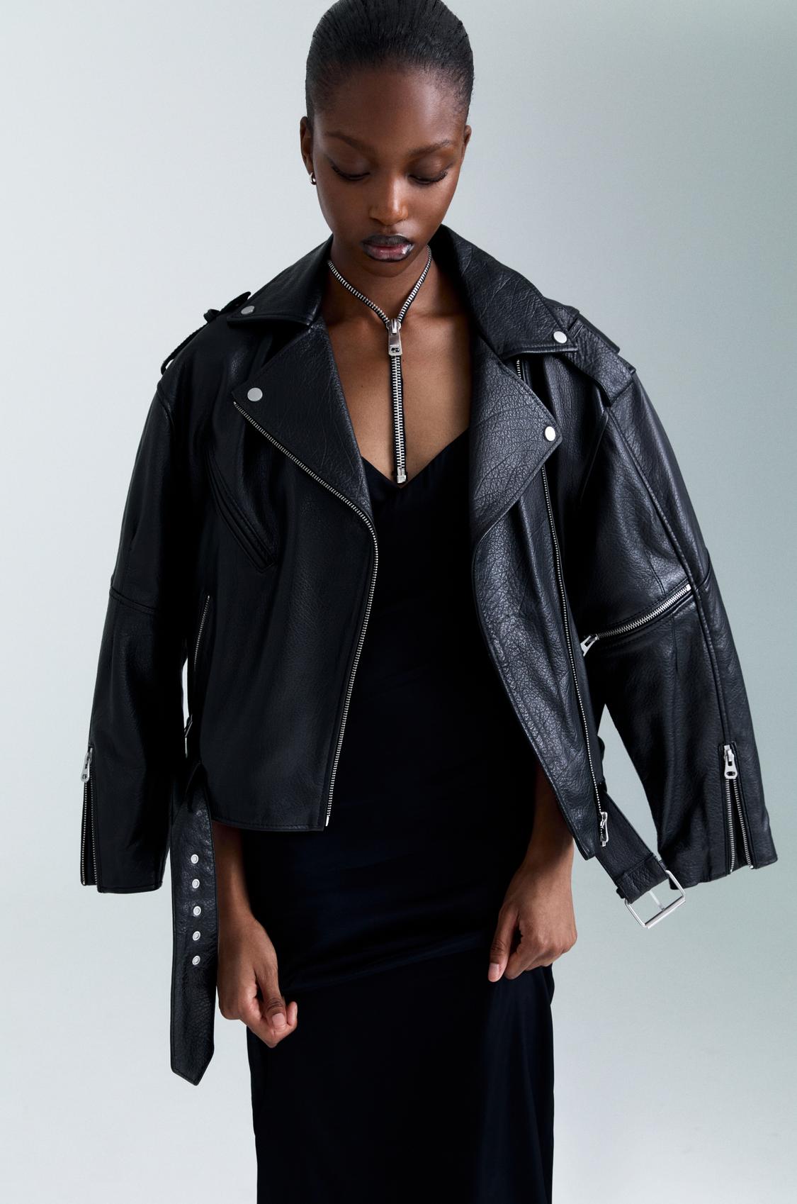 Cazadora Biker Piel Mujer Biker Oversize Chaqueta De Piel Pull And