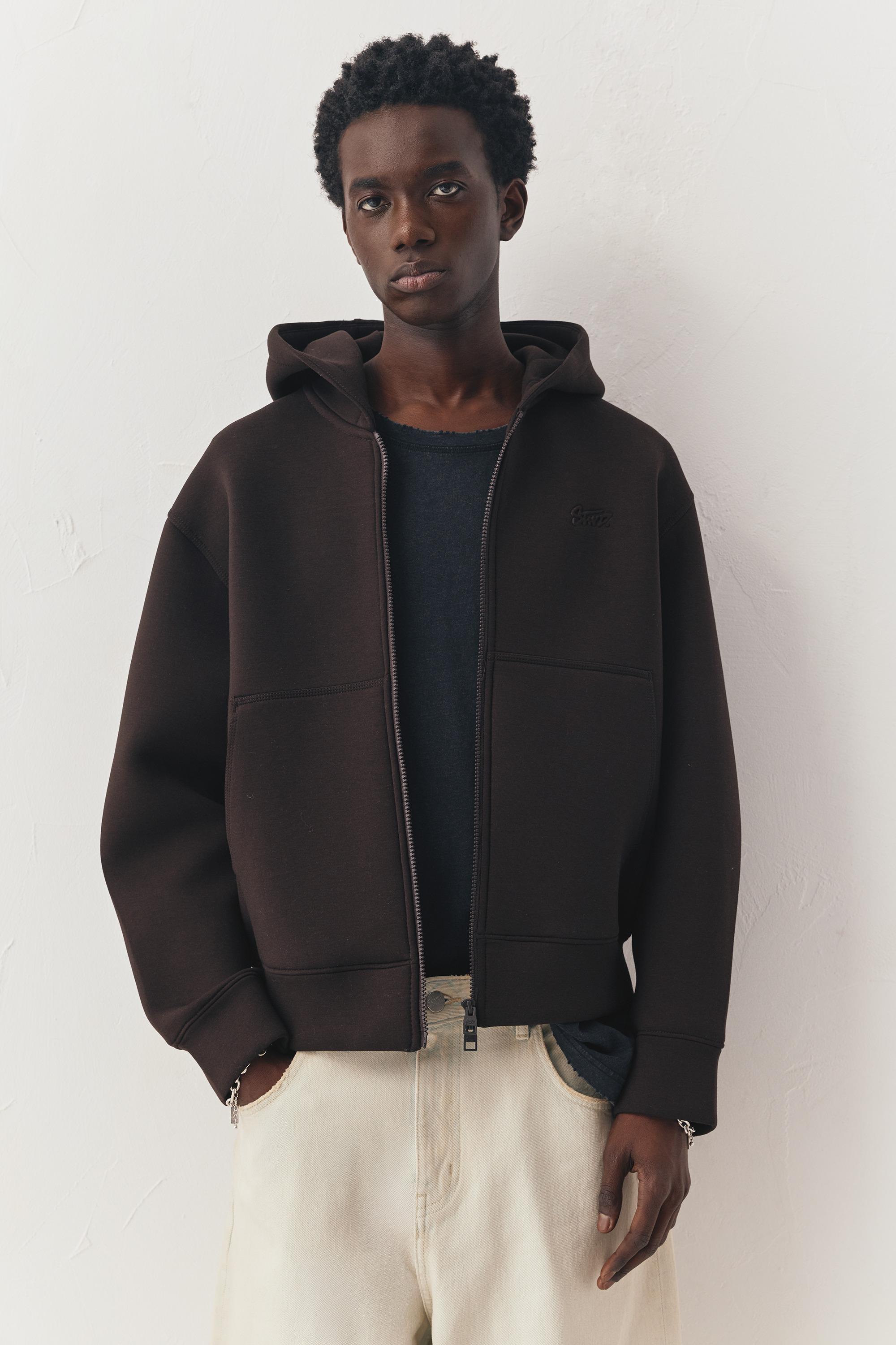 Neoprene-effect hoodie — Chocolate