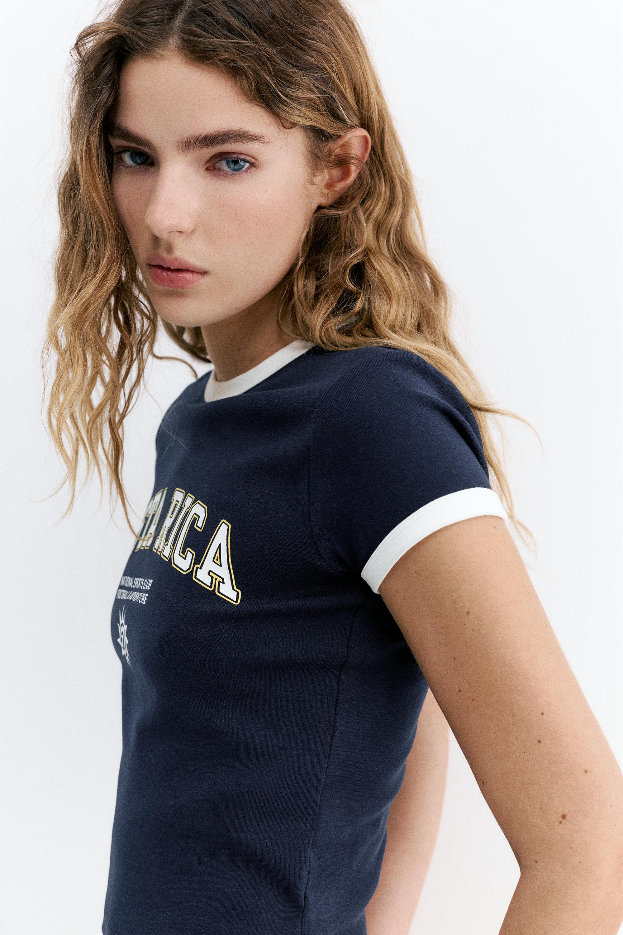 Ribbed graphic T-shirt — Navy