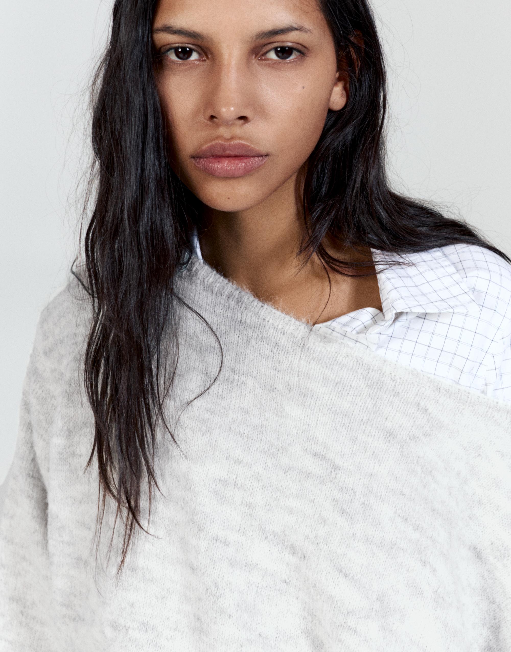 Pull&Bear Asimetrik triko kazak görsel 7