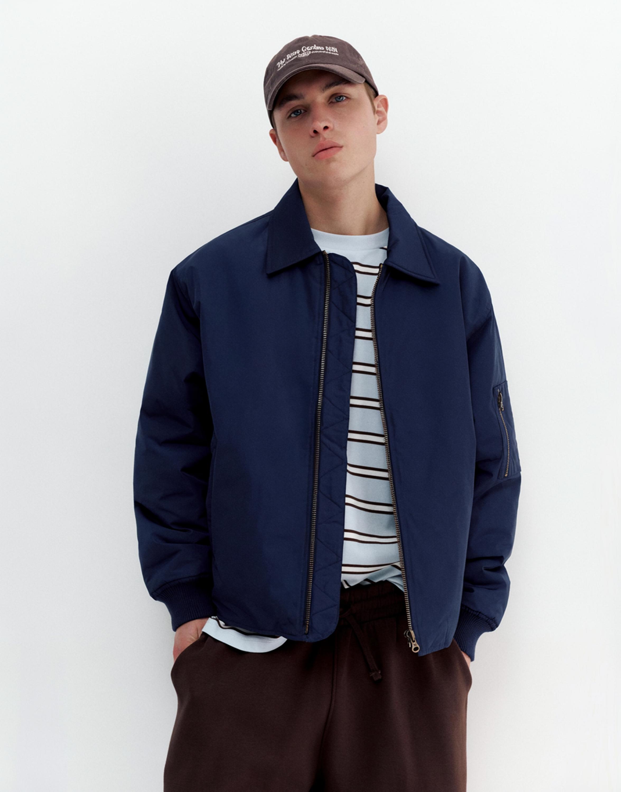 Bomber jacket with shirt collar — Dark navy