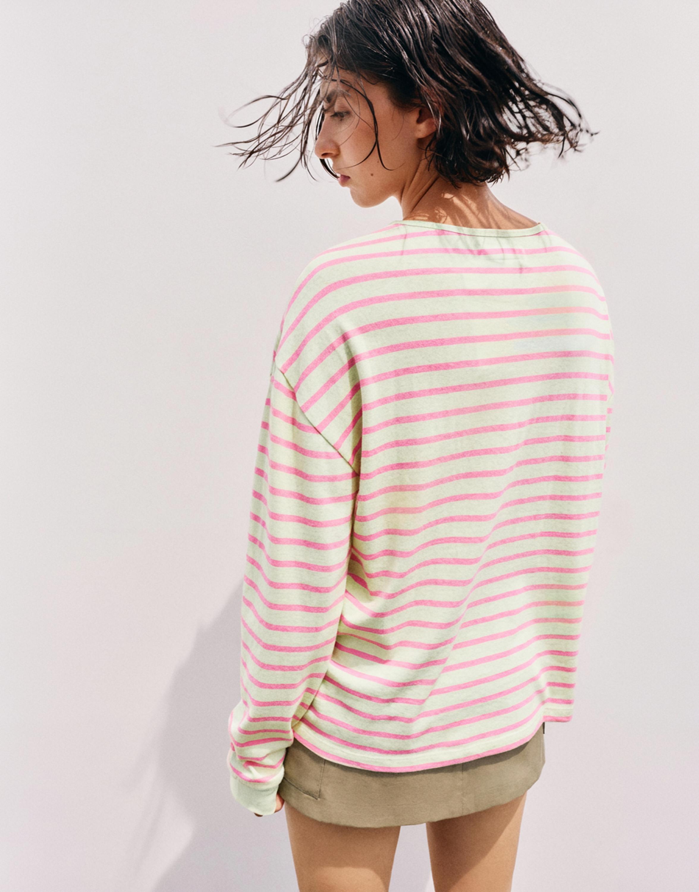 Oversize long sleeve striped T-shirt — Lime