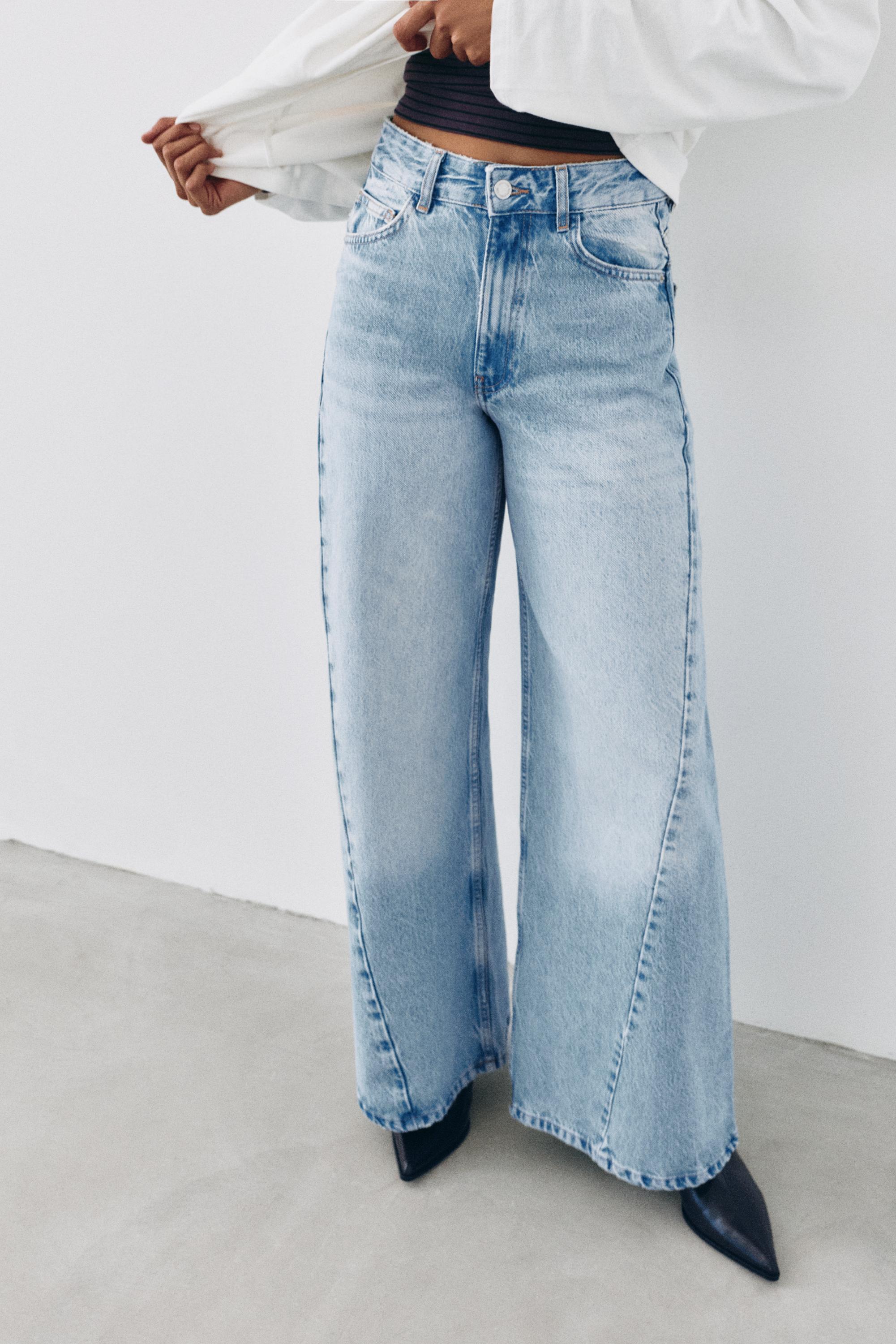 Super wide-leg jeans with belt loops — Pale blue