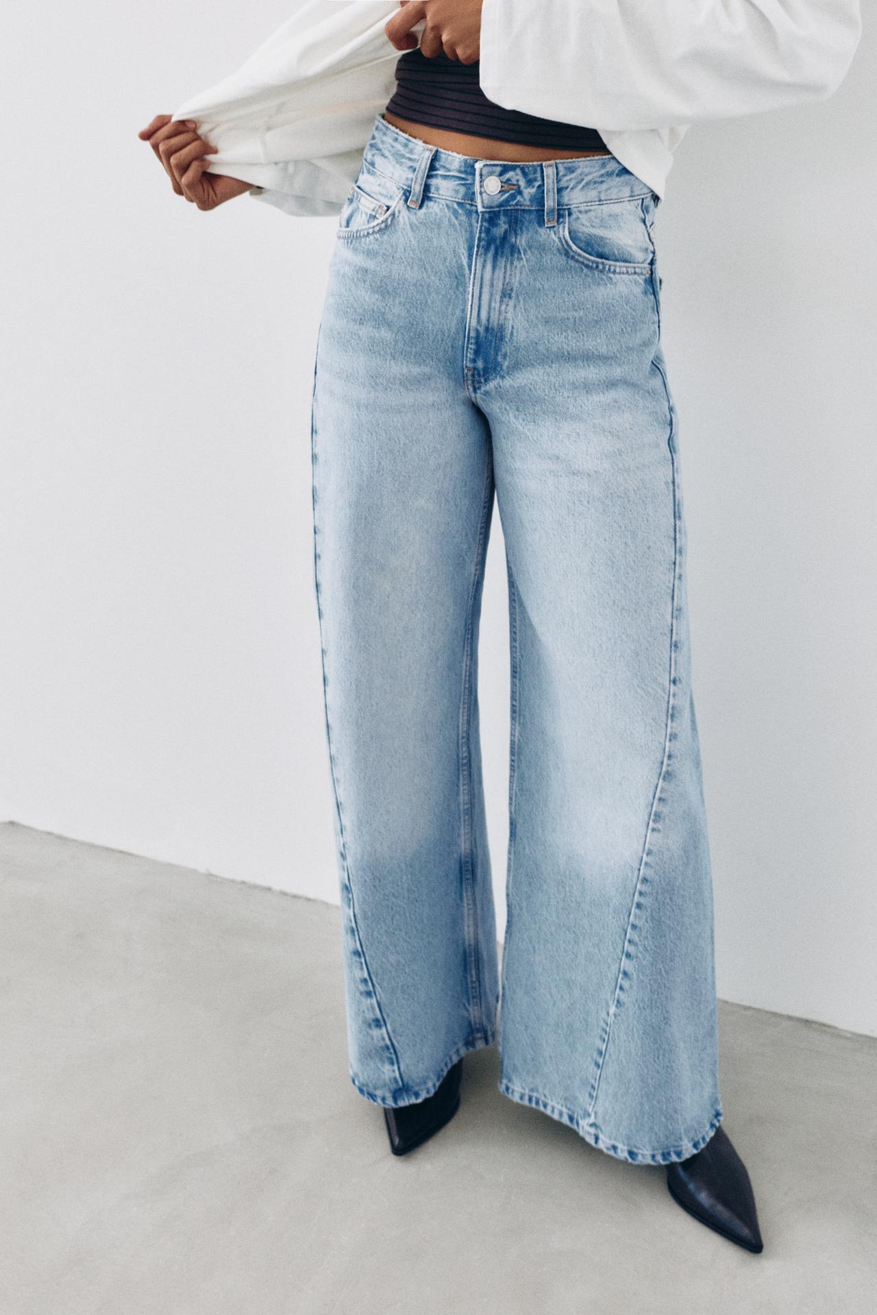 Super wide-leg jeans with belt loop — Pale blue
