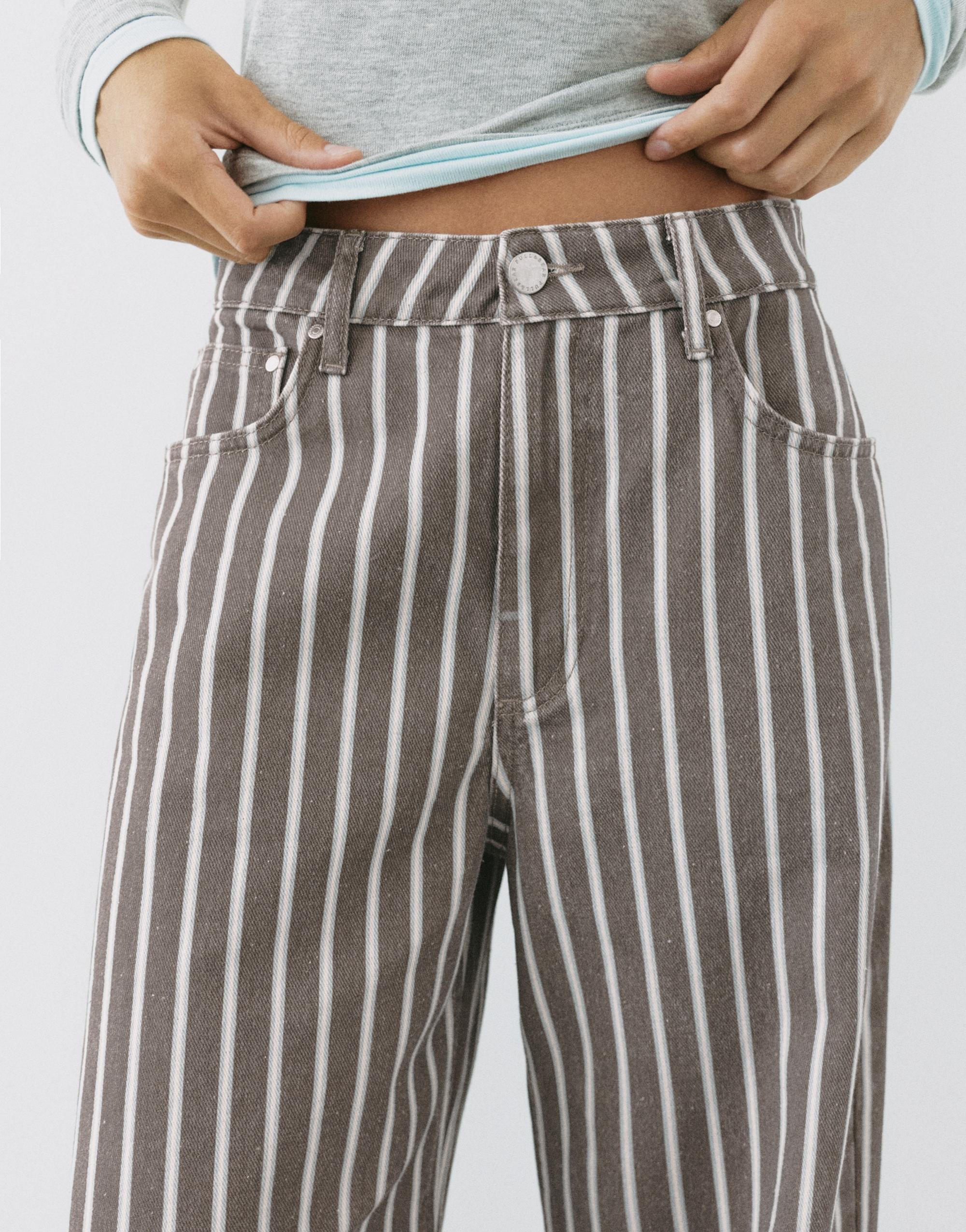 Low-rise striped baggy jeans — Brown