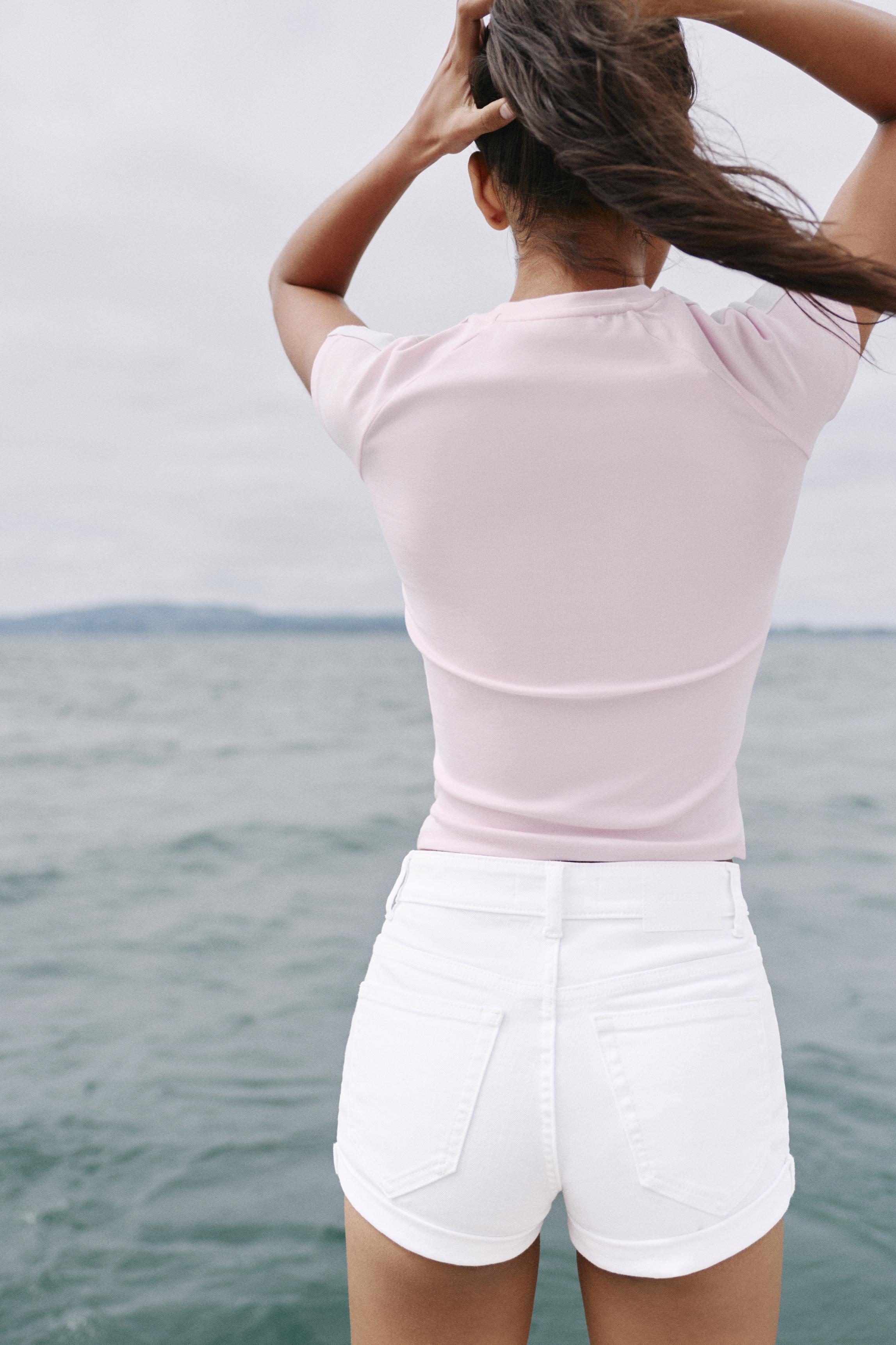 Mid-waist denim shorts — White