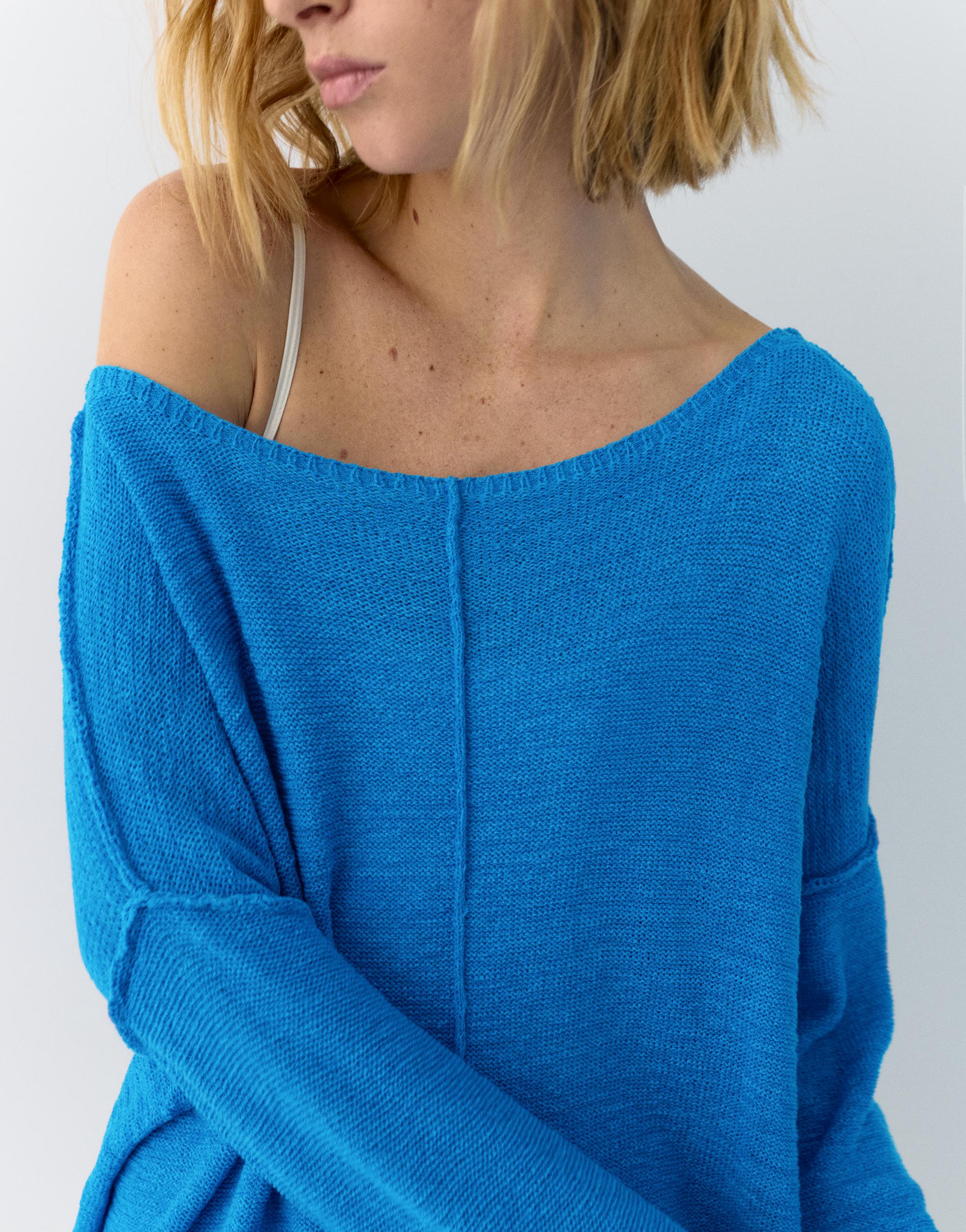 Asimetrik ince örgü kazak - Görsel 12