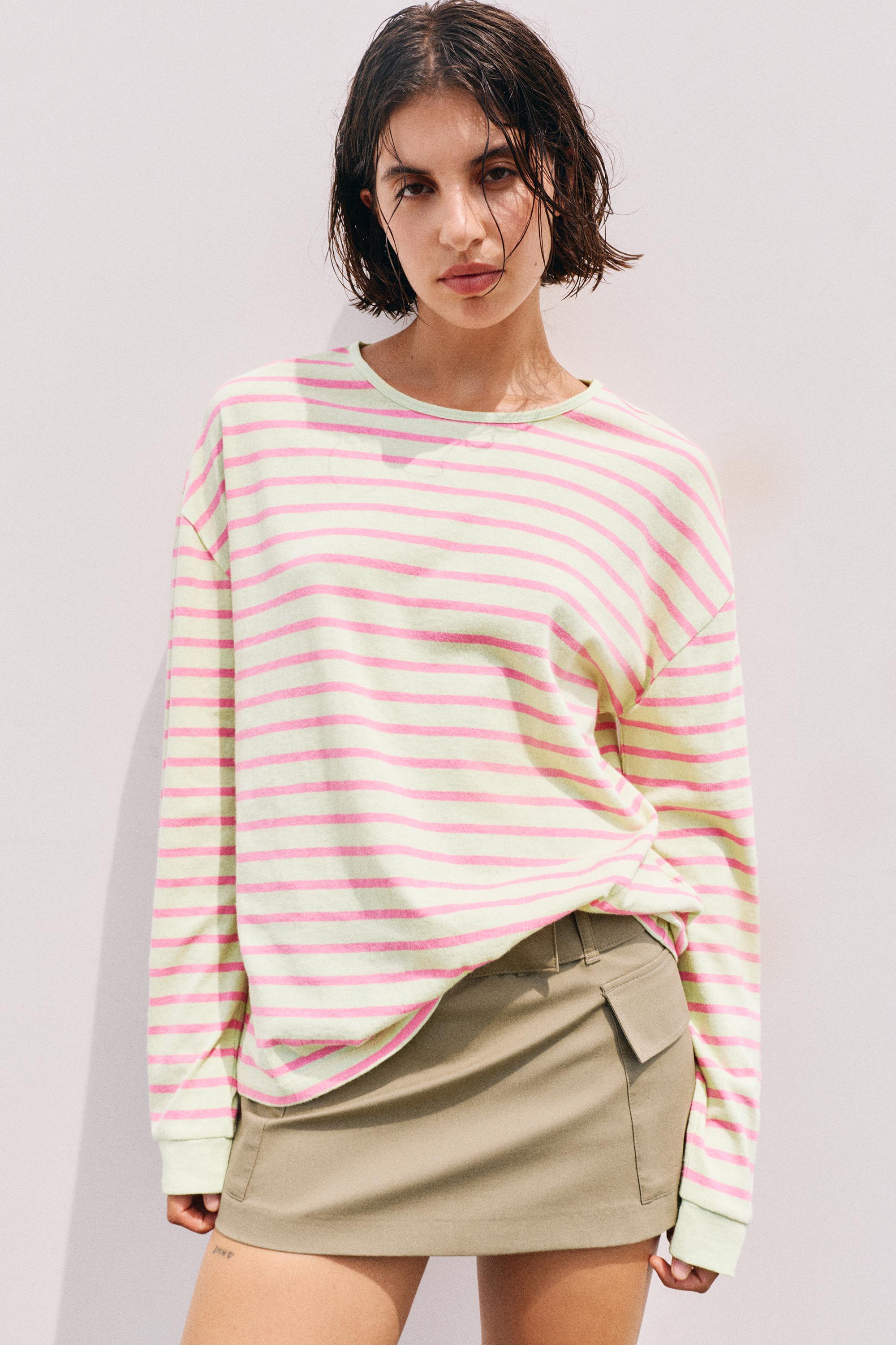 Oversize long sleeve striped T-shirt — Lime