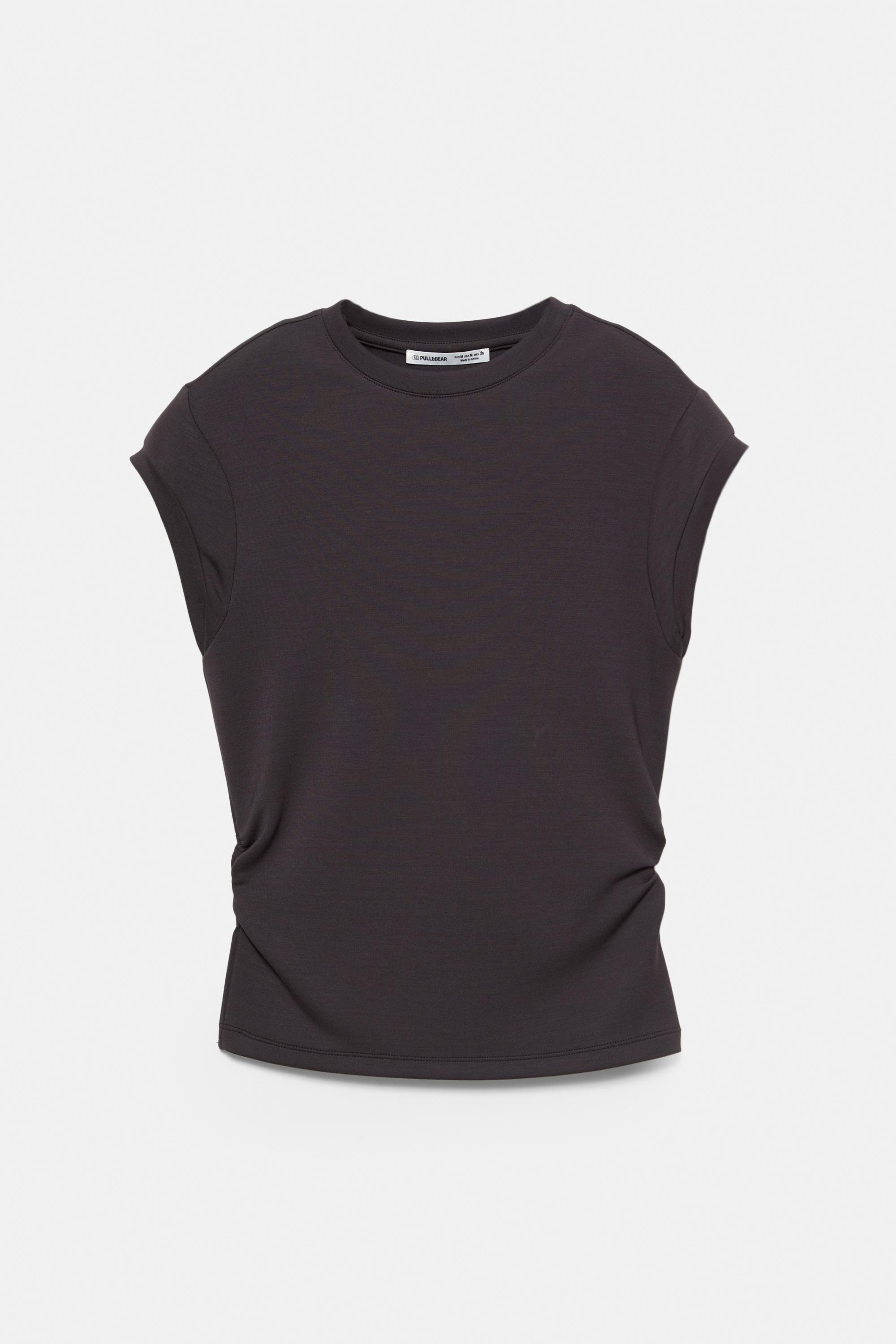Gathered side T-shirt — Black