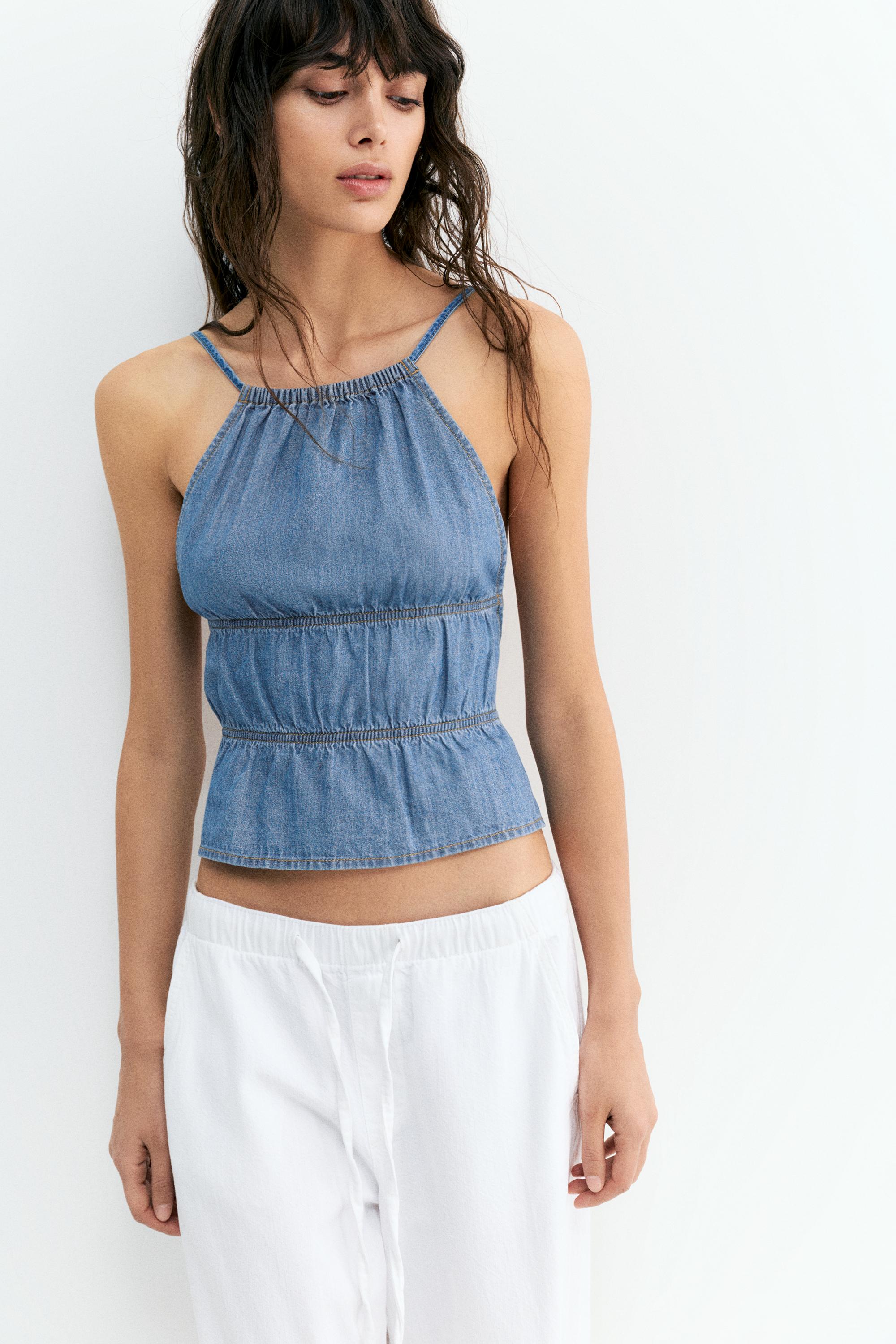 Open back denim top — Pale blue