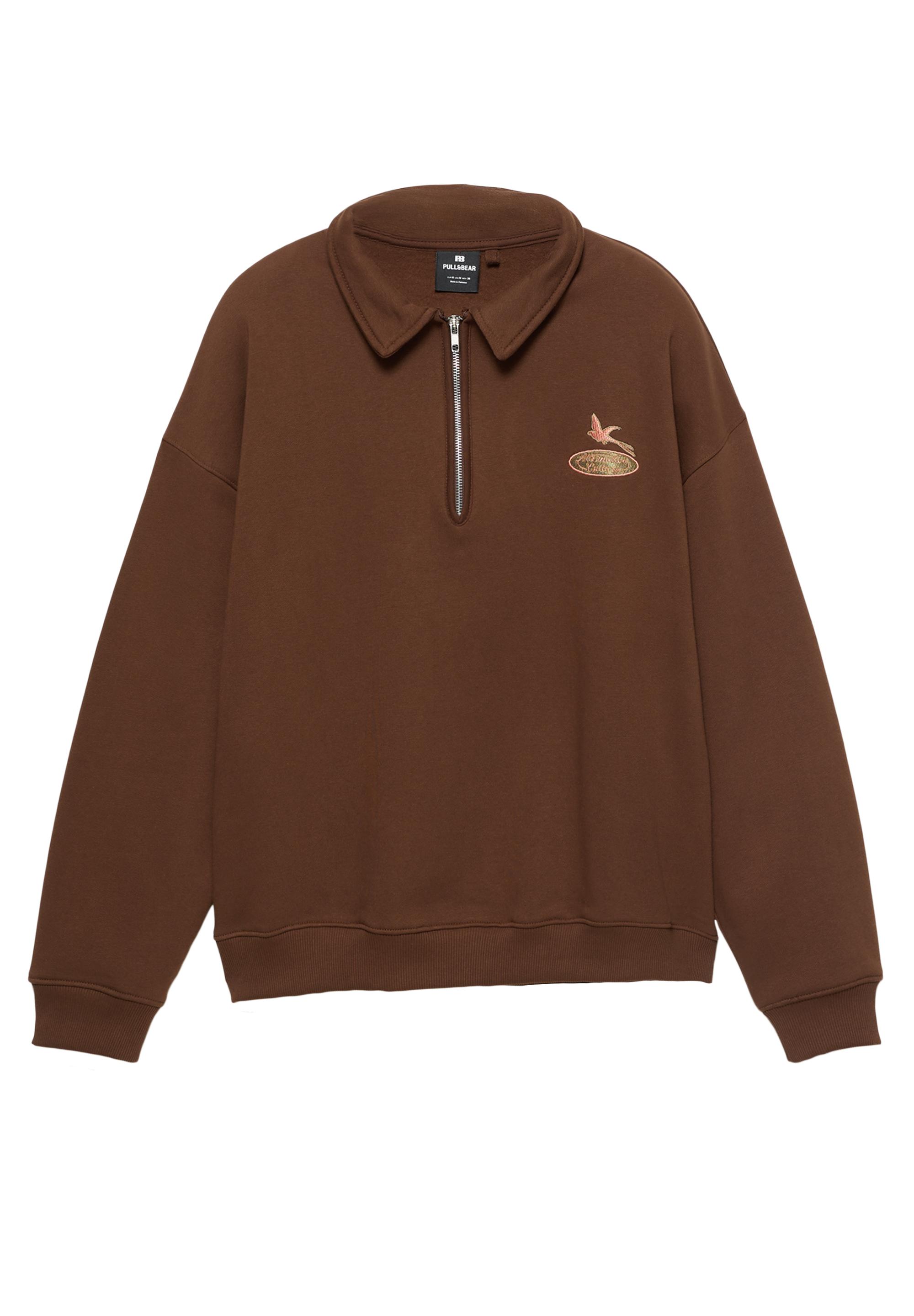 Grafik baskılı polo yaka sweatshirt