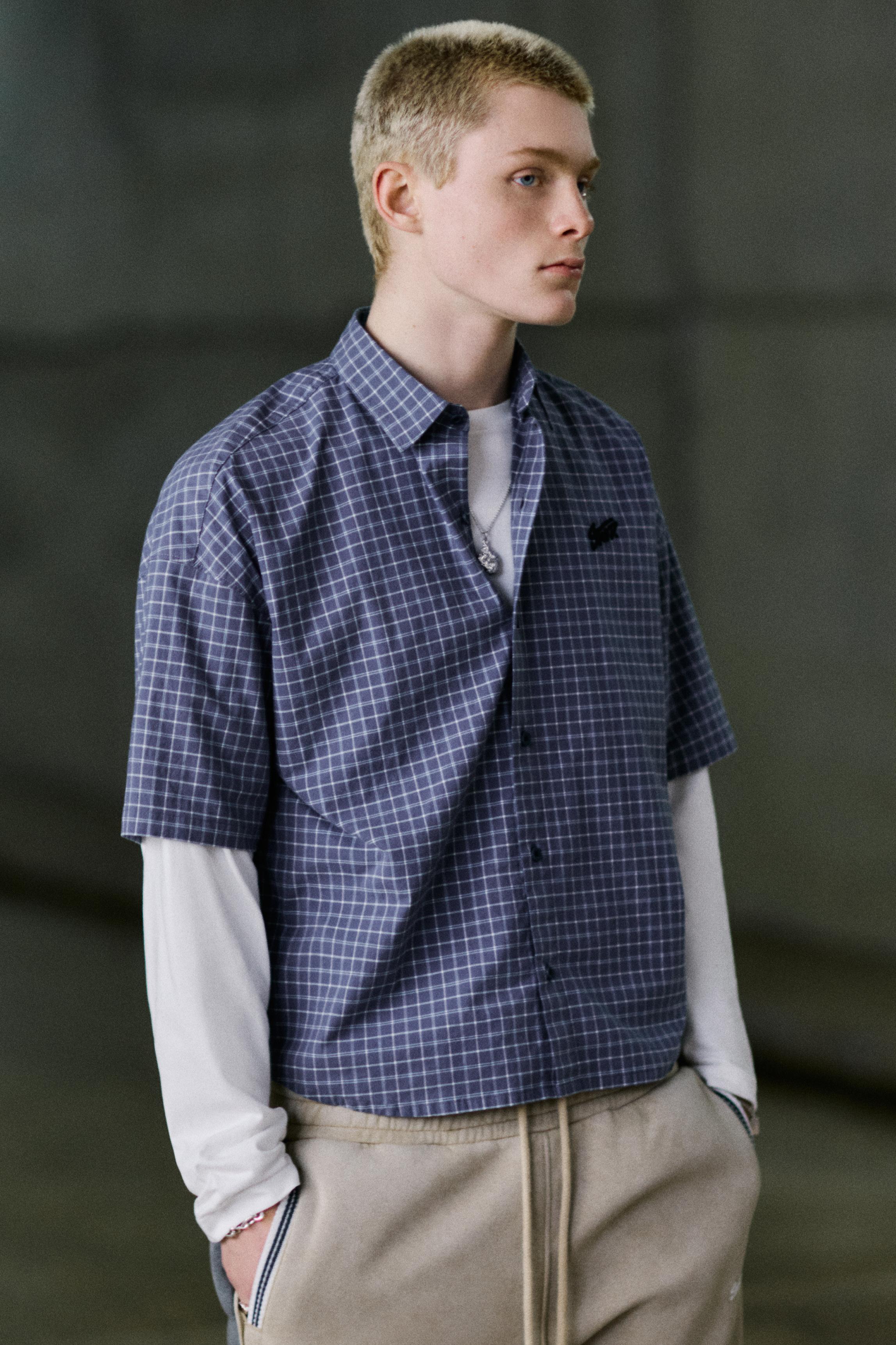 Double-sleeve check shirt — Blue