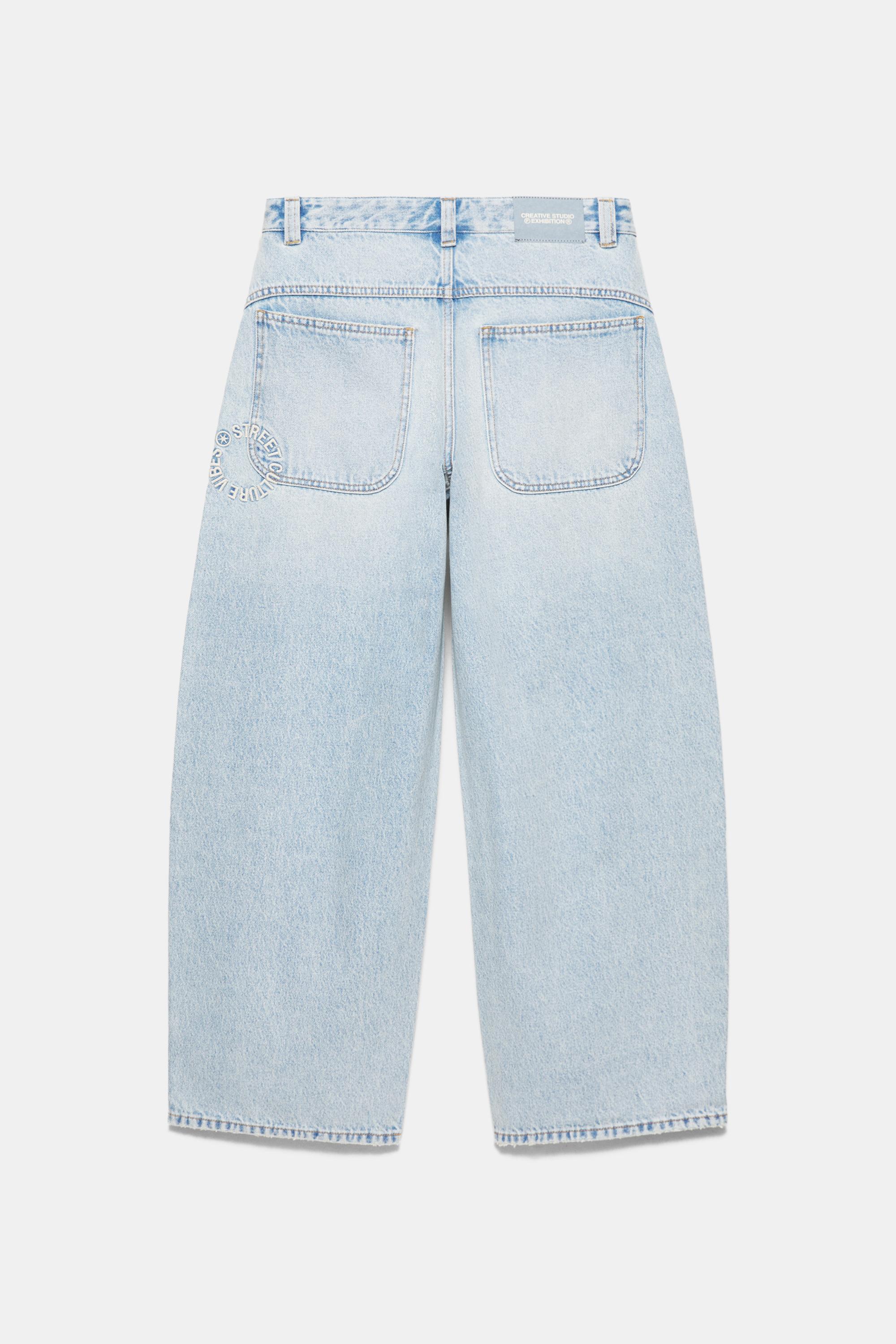 Embroidered barrel jeans — Pale blue