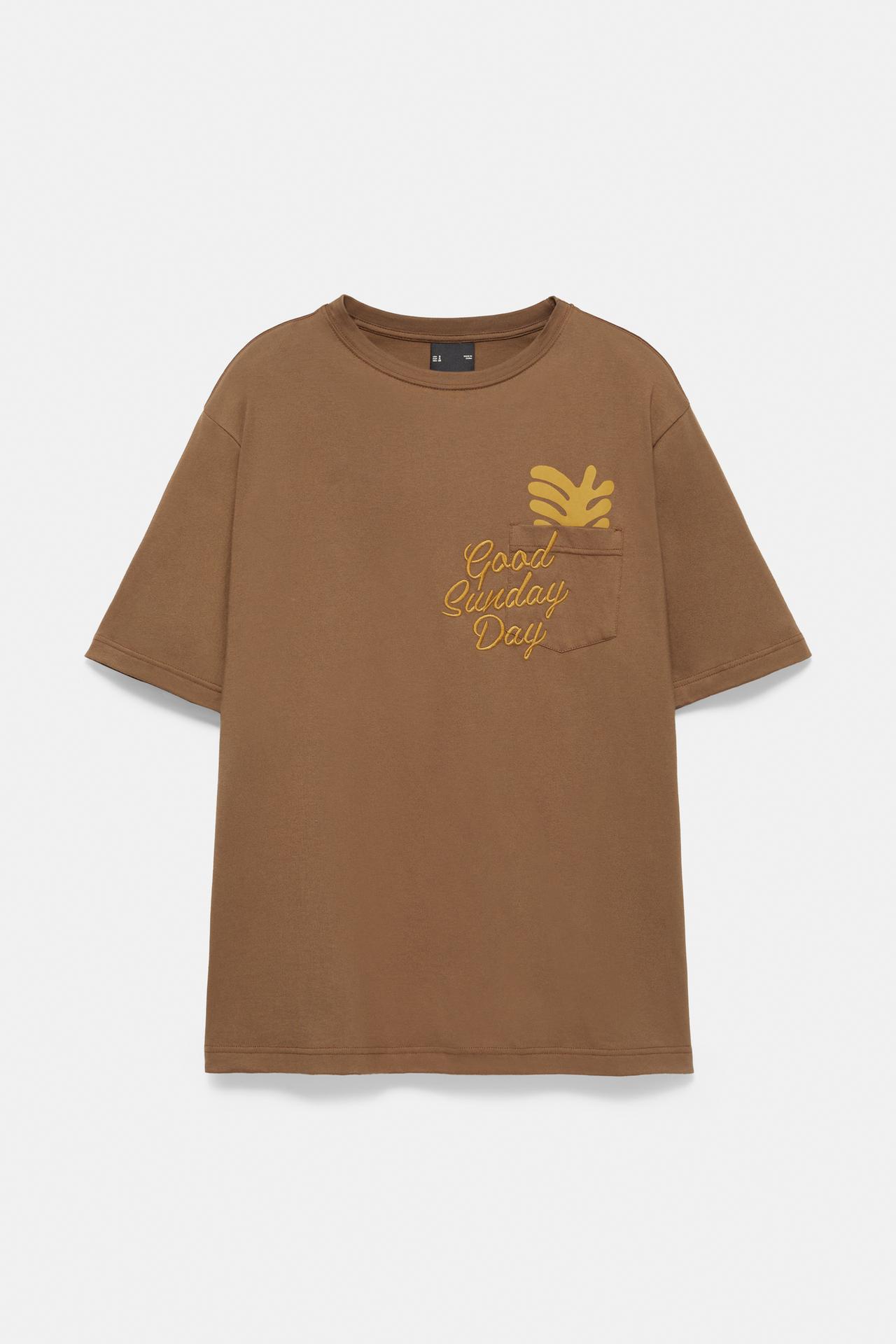 Boxy-fit graphic pocket T-shirt — Brown