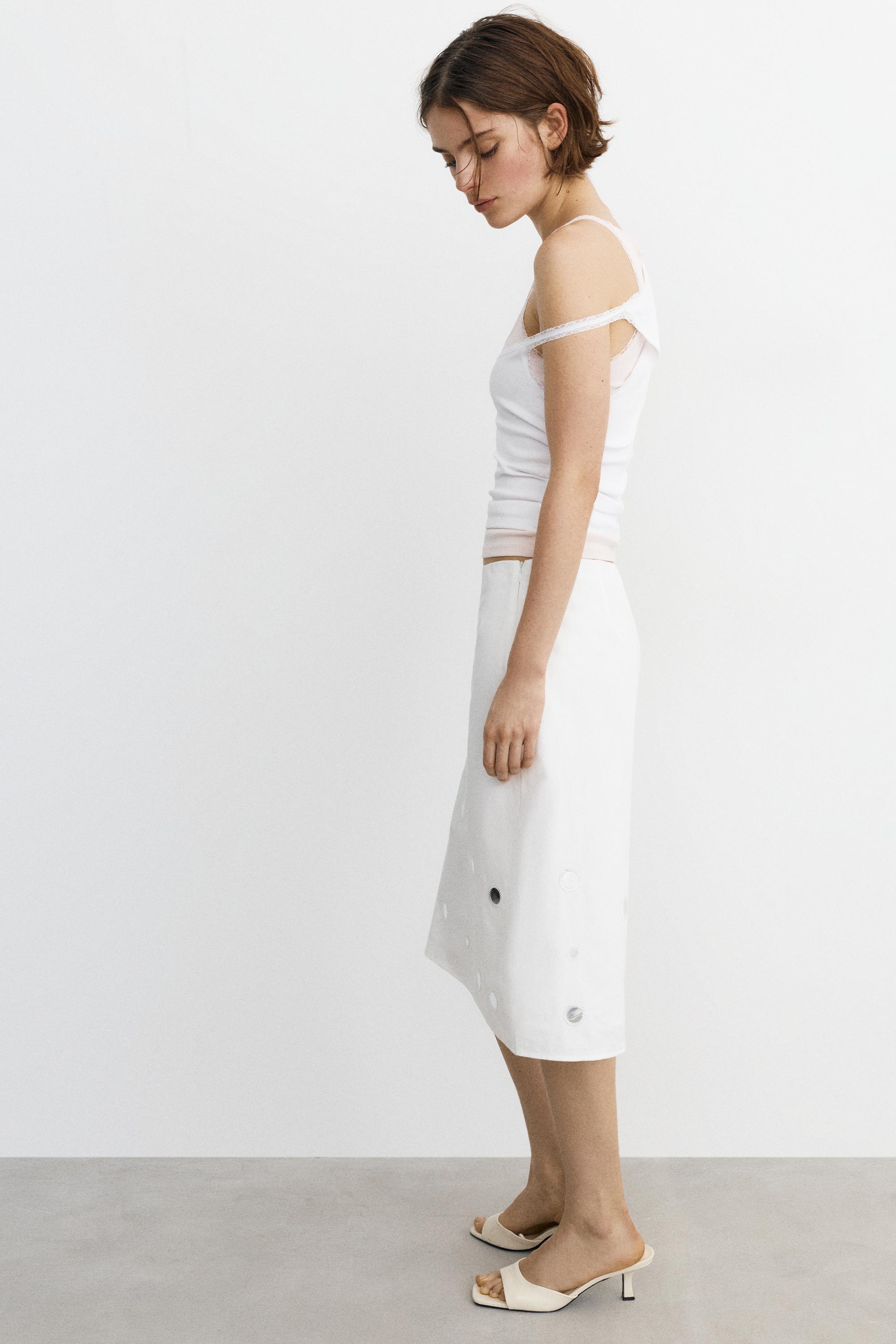 Straight mirror midi skirt — Ecru