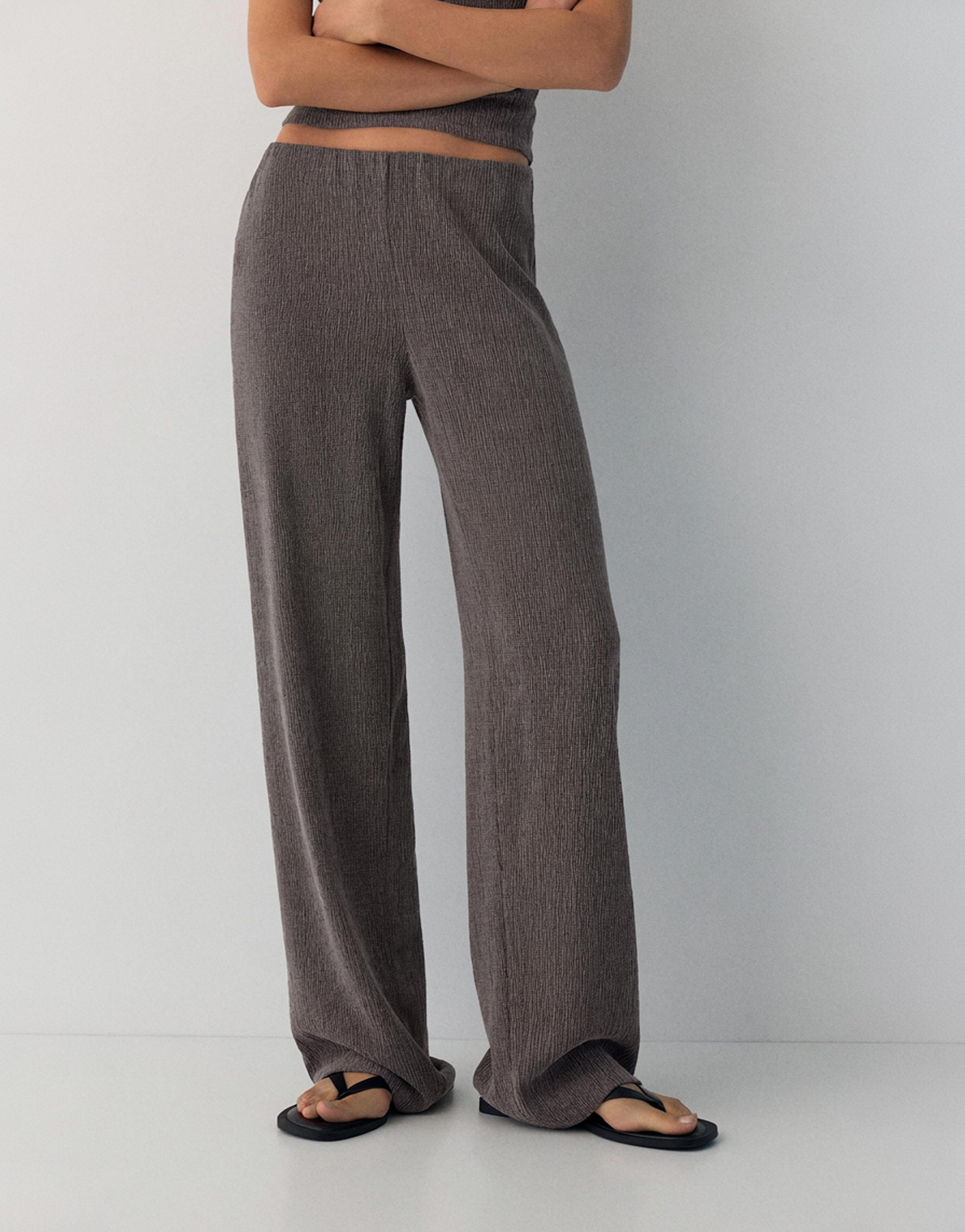 Crepe straight-leg trousers — Brown