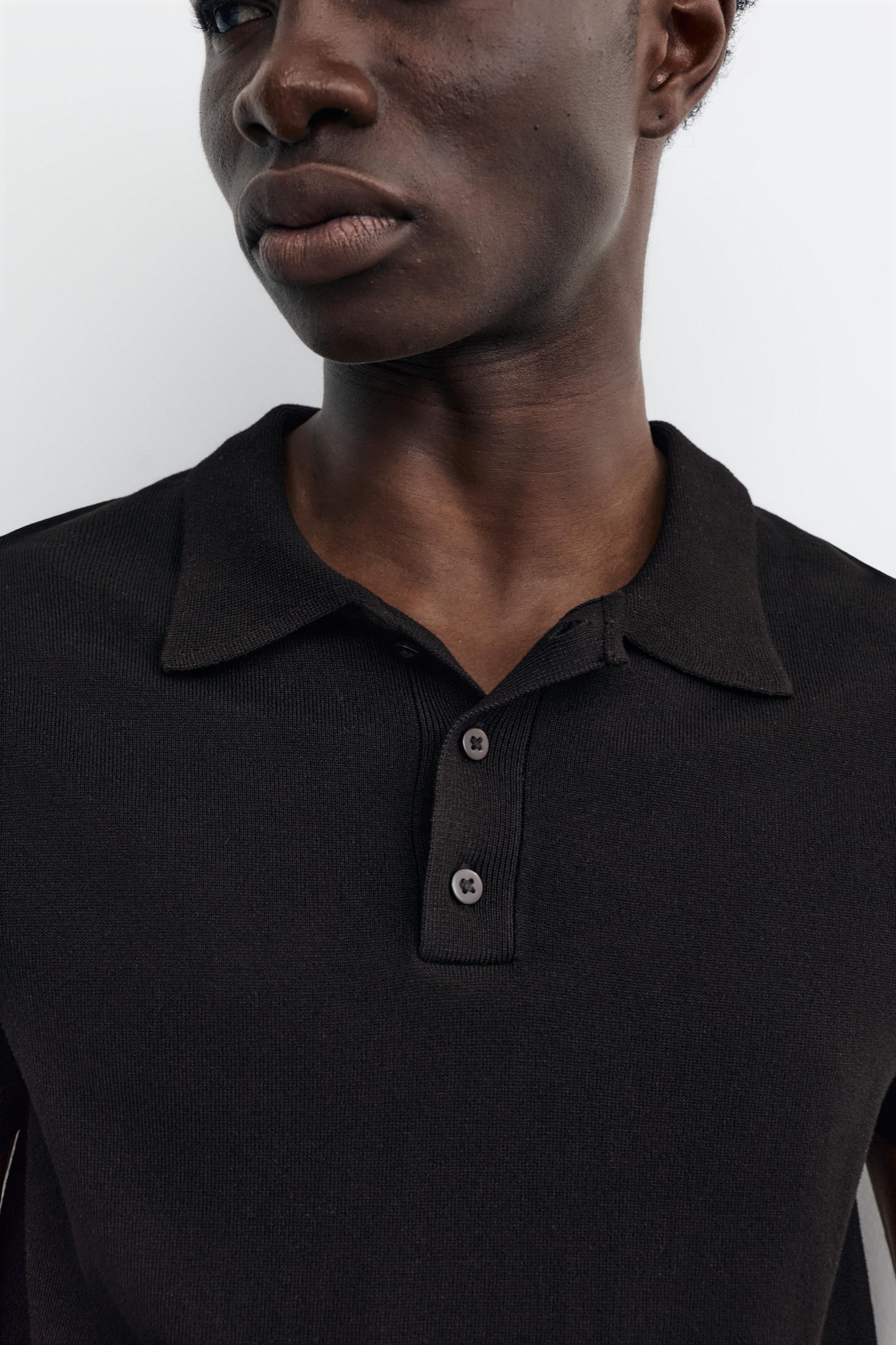 Short sleeve knit polo shirt — Black