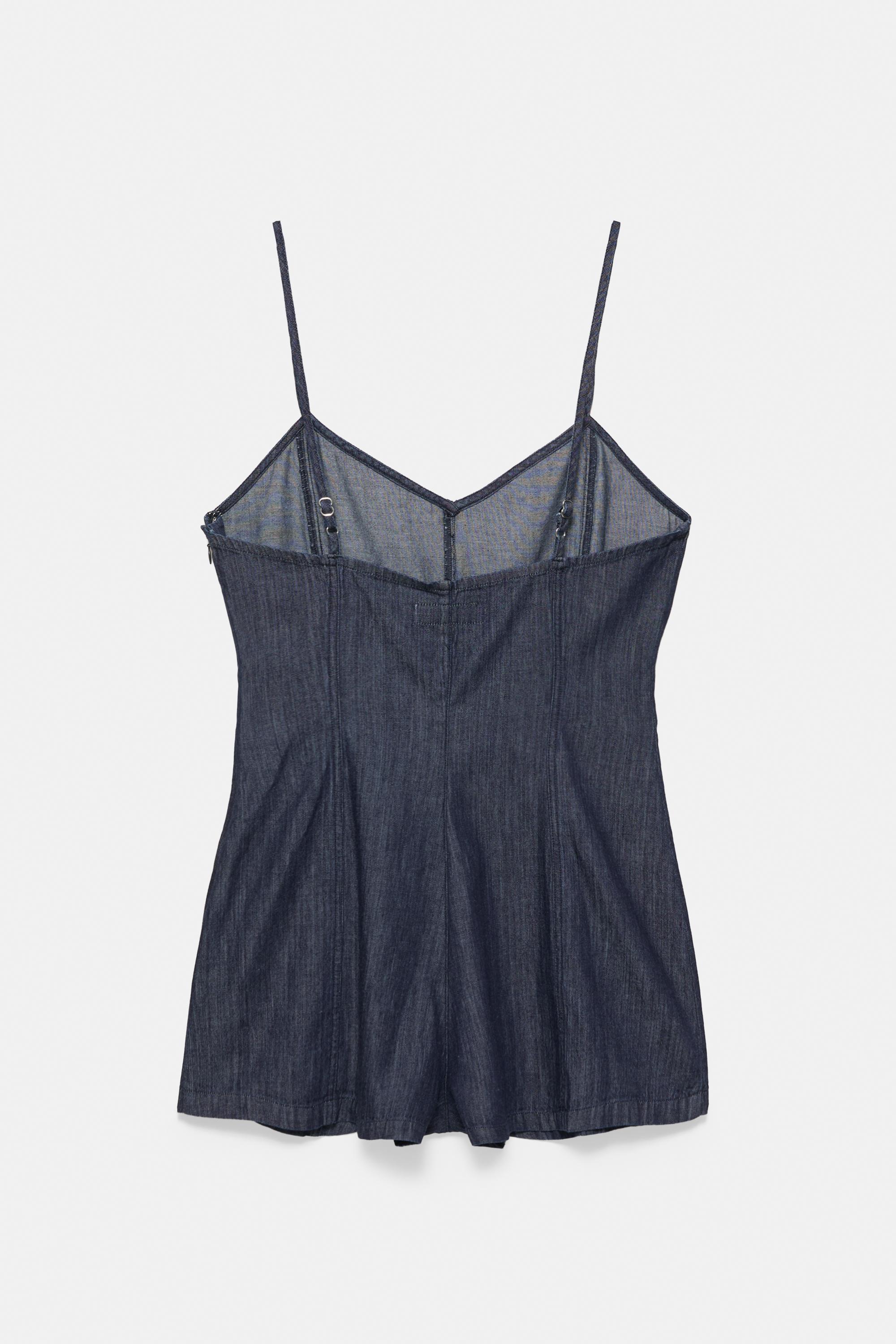 Denim playsuit with straps — Navy