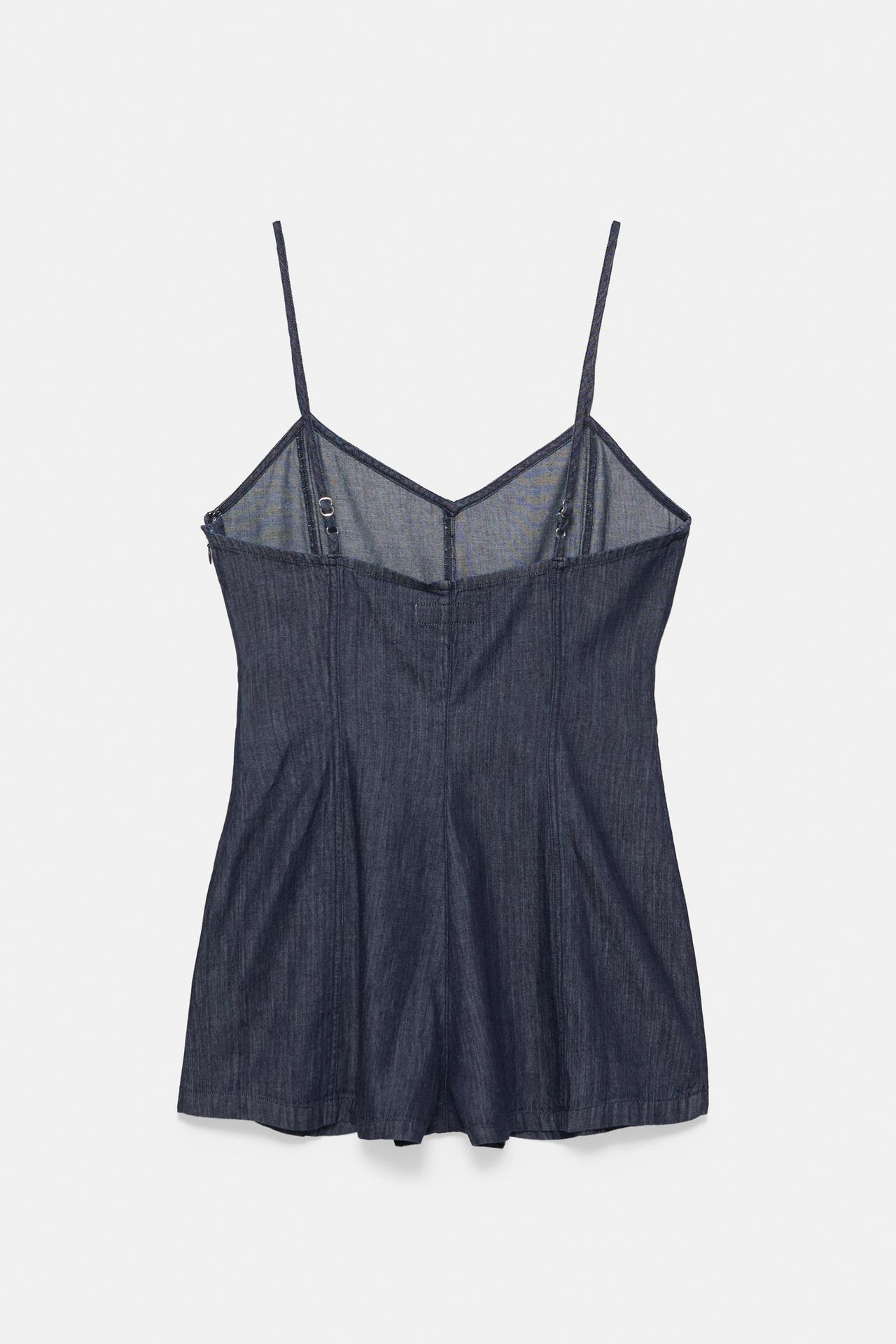 Denim playsuit with straps — Navy