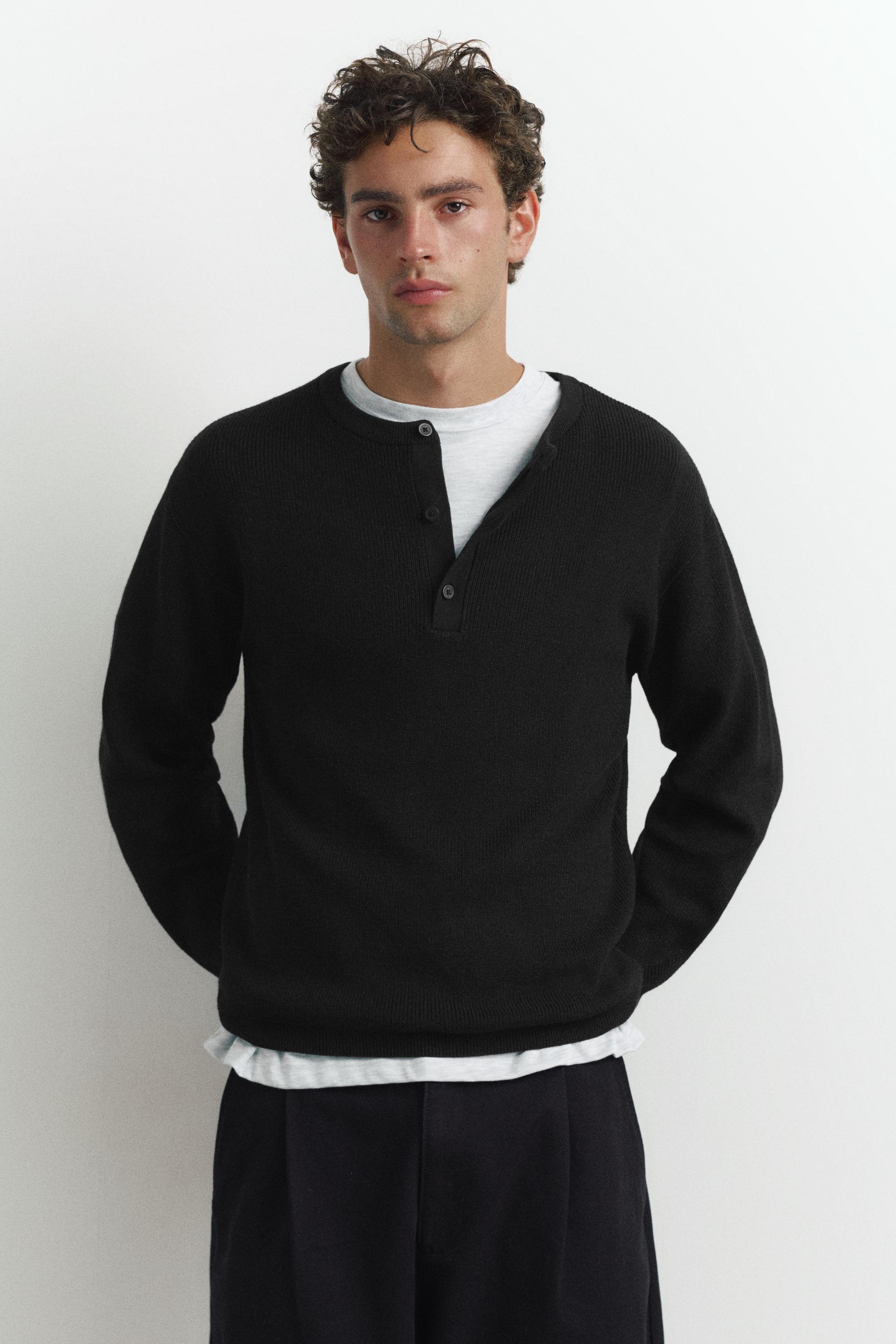 Henley neck jumper — Black