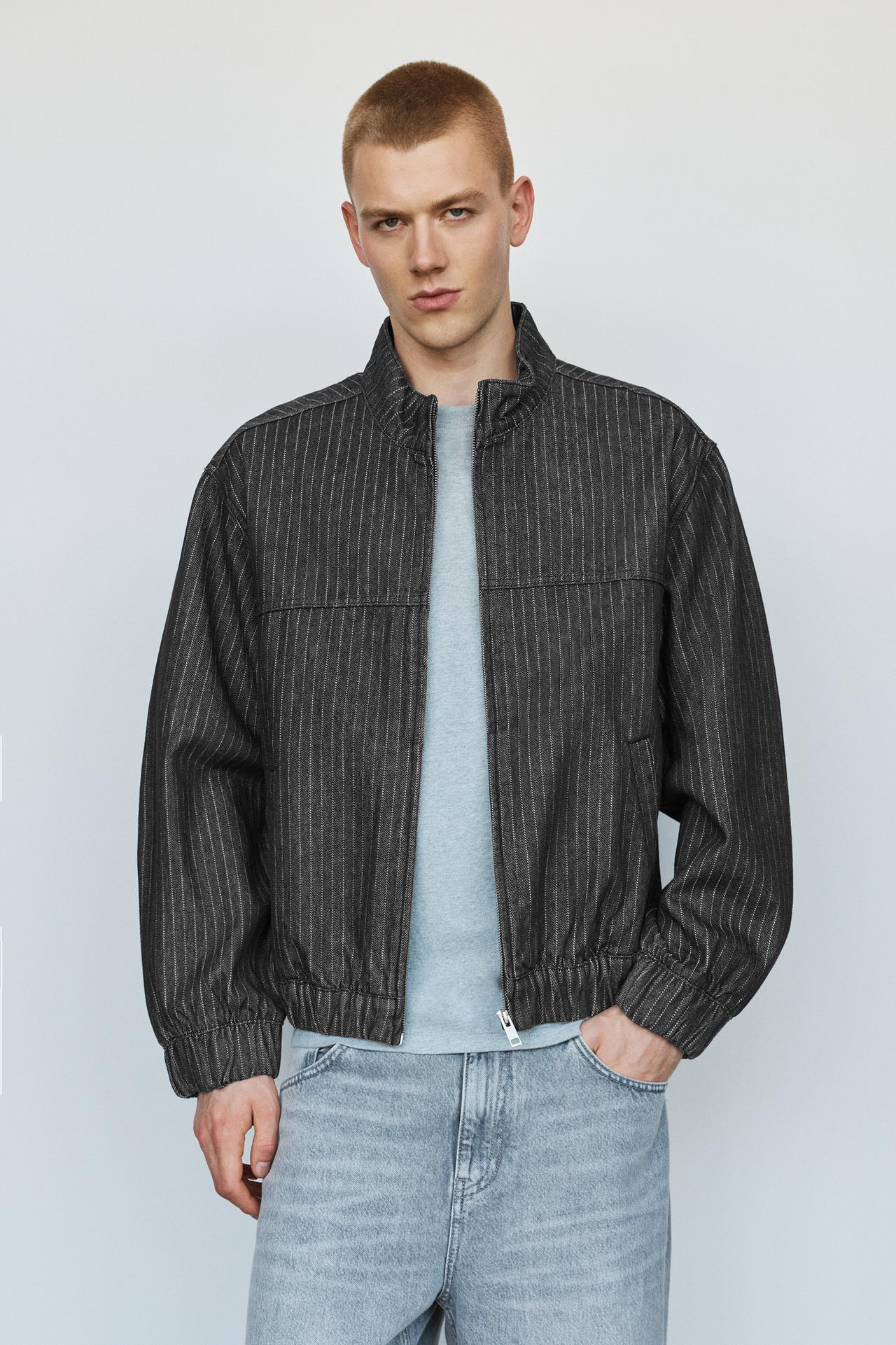 Striped denim jacket — Black