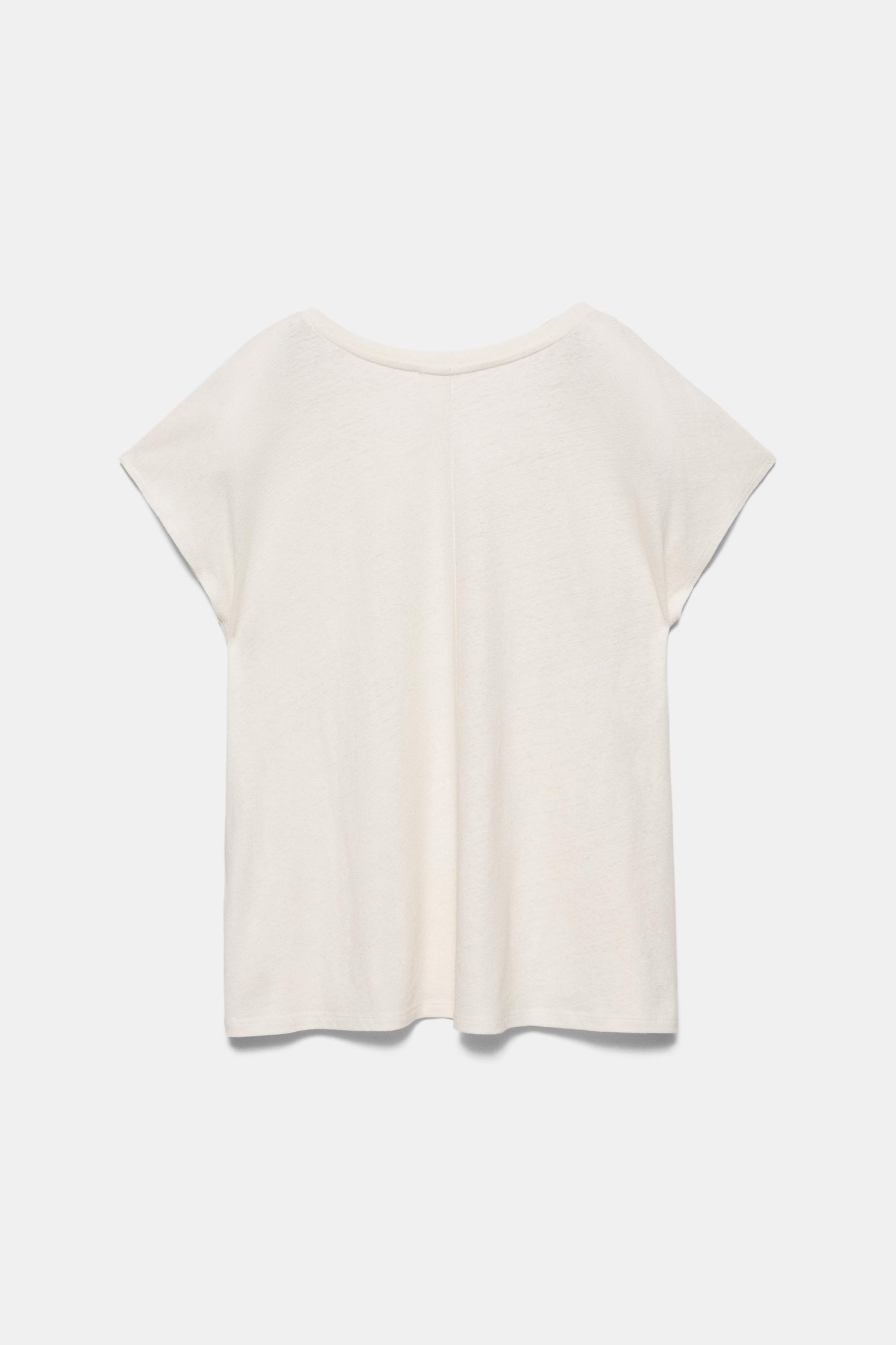 V-neck linen T-shirt — Light beige