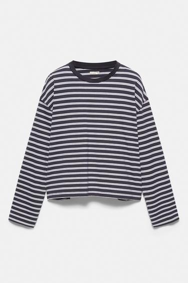Boxy-fit long sleeve T-shirt — Striped 6