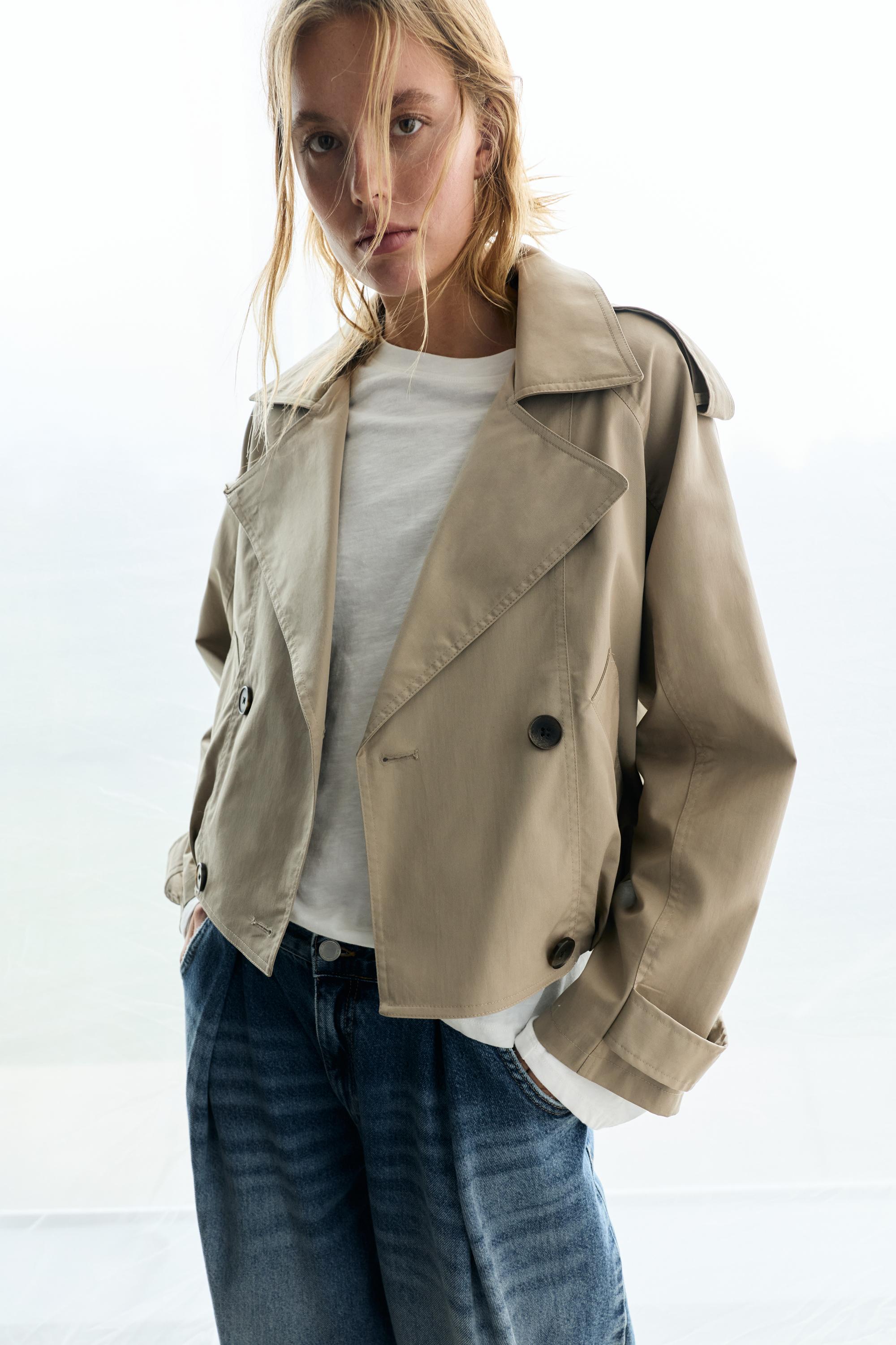 Balloon-fit short trench coat — Sand