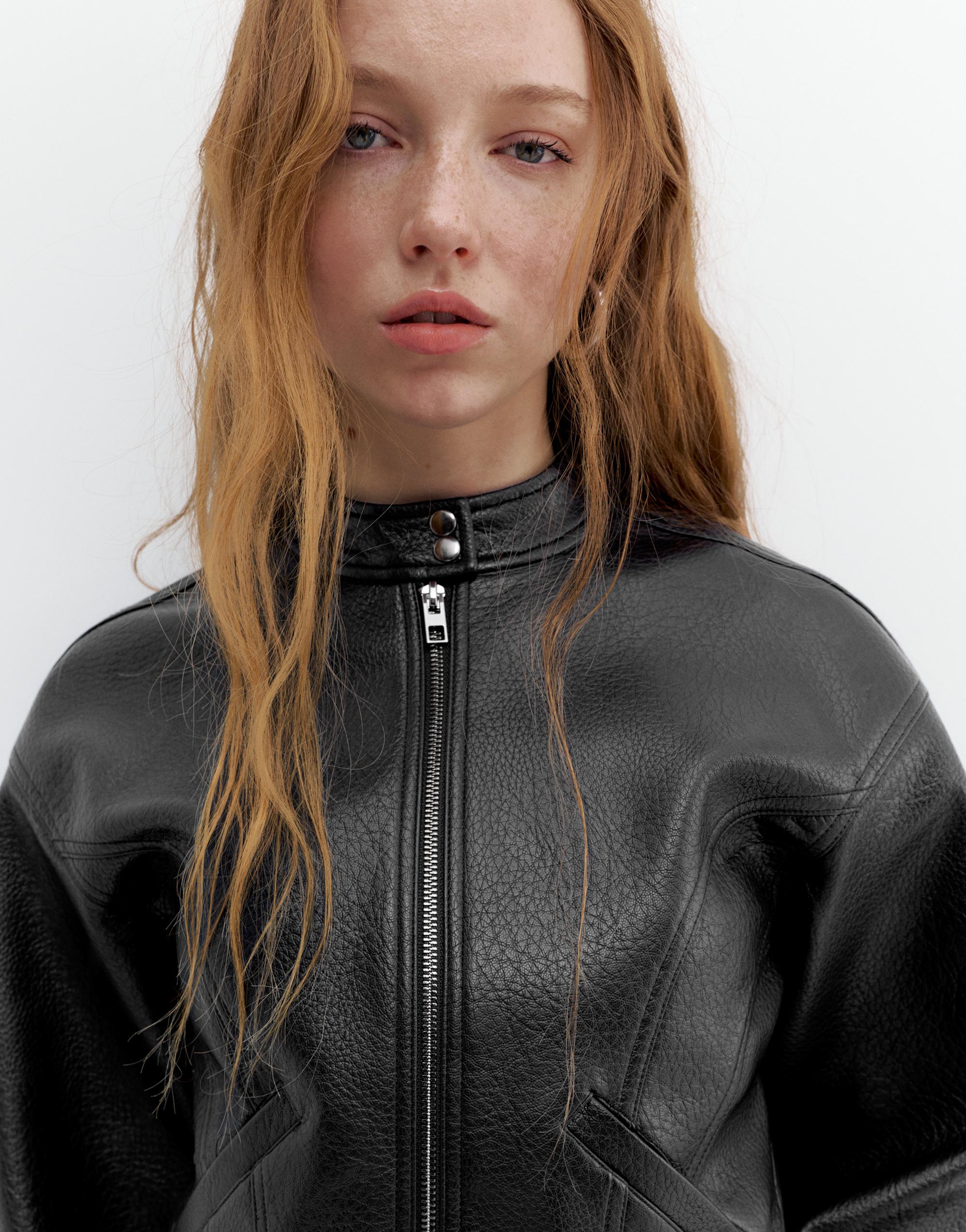 Leather effect biker jacket — Black
