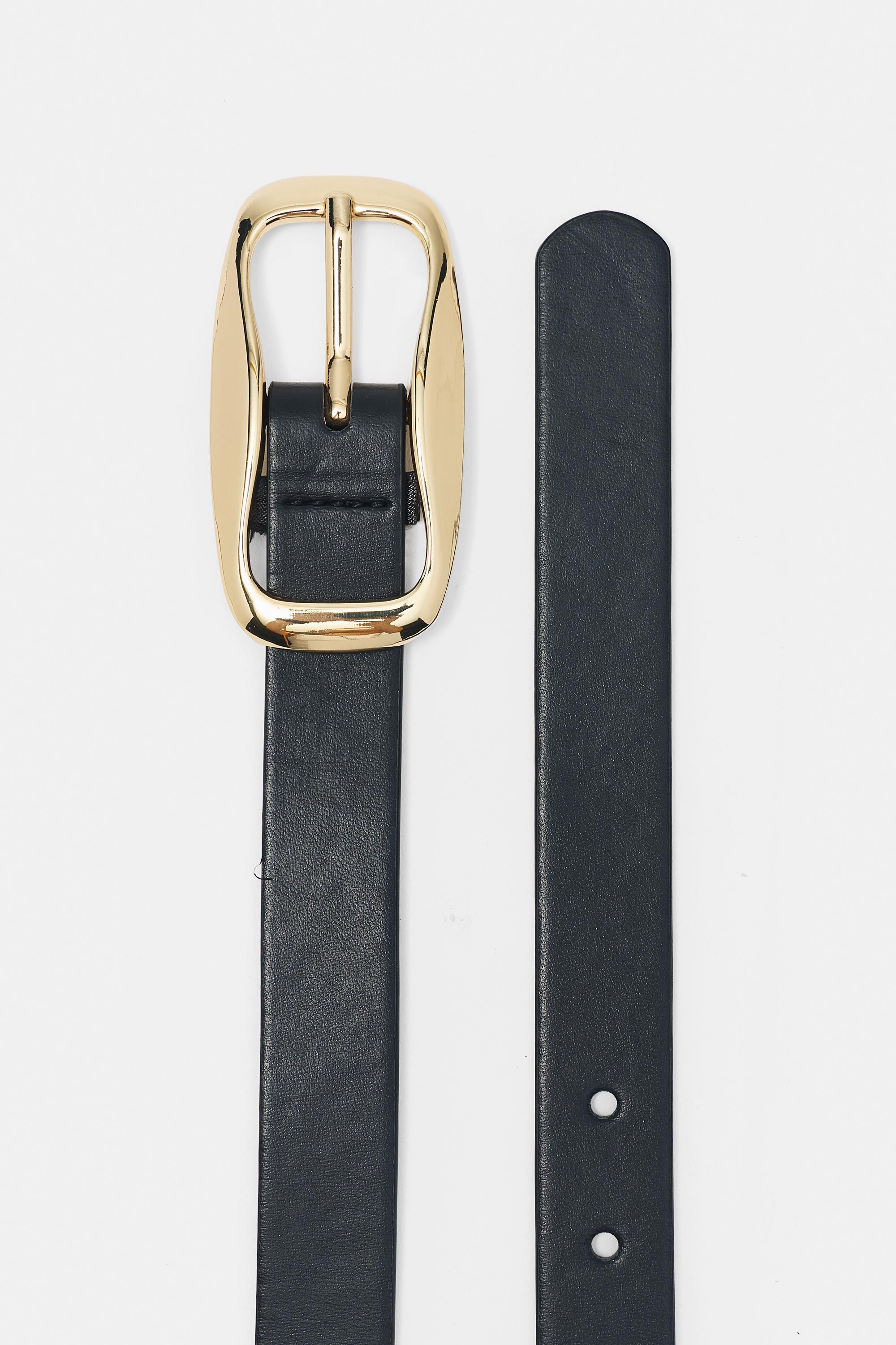 Slim belt with irregular buckle — Black (alternate view)