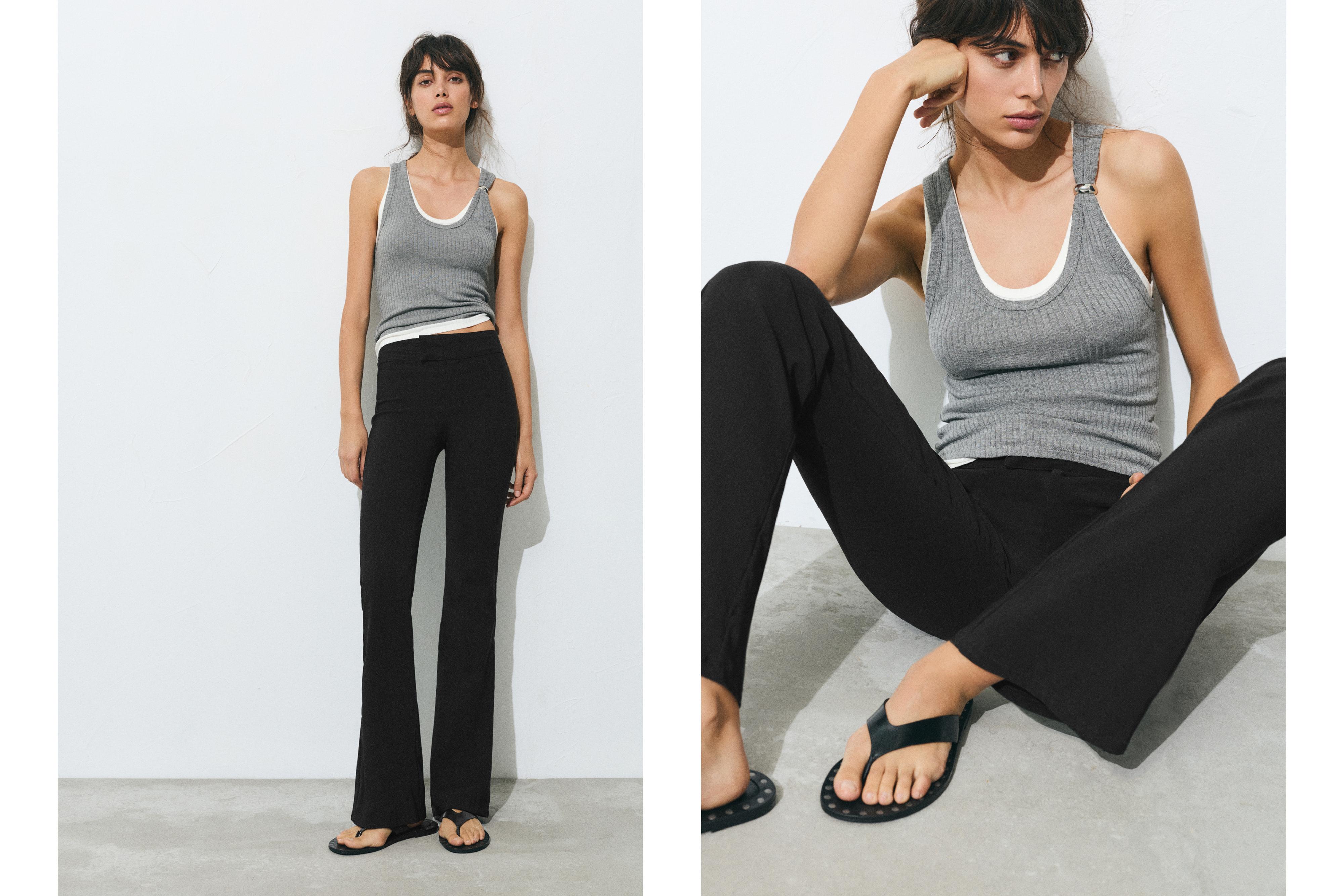 Mid-waist bootcut trousers — Black