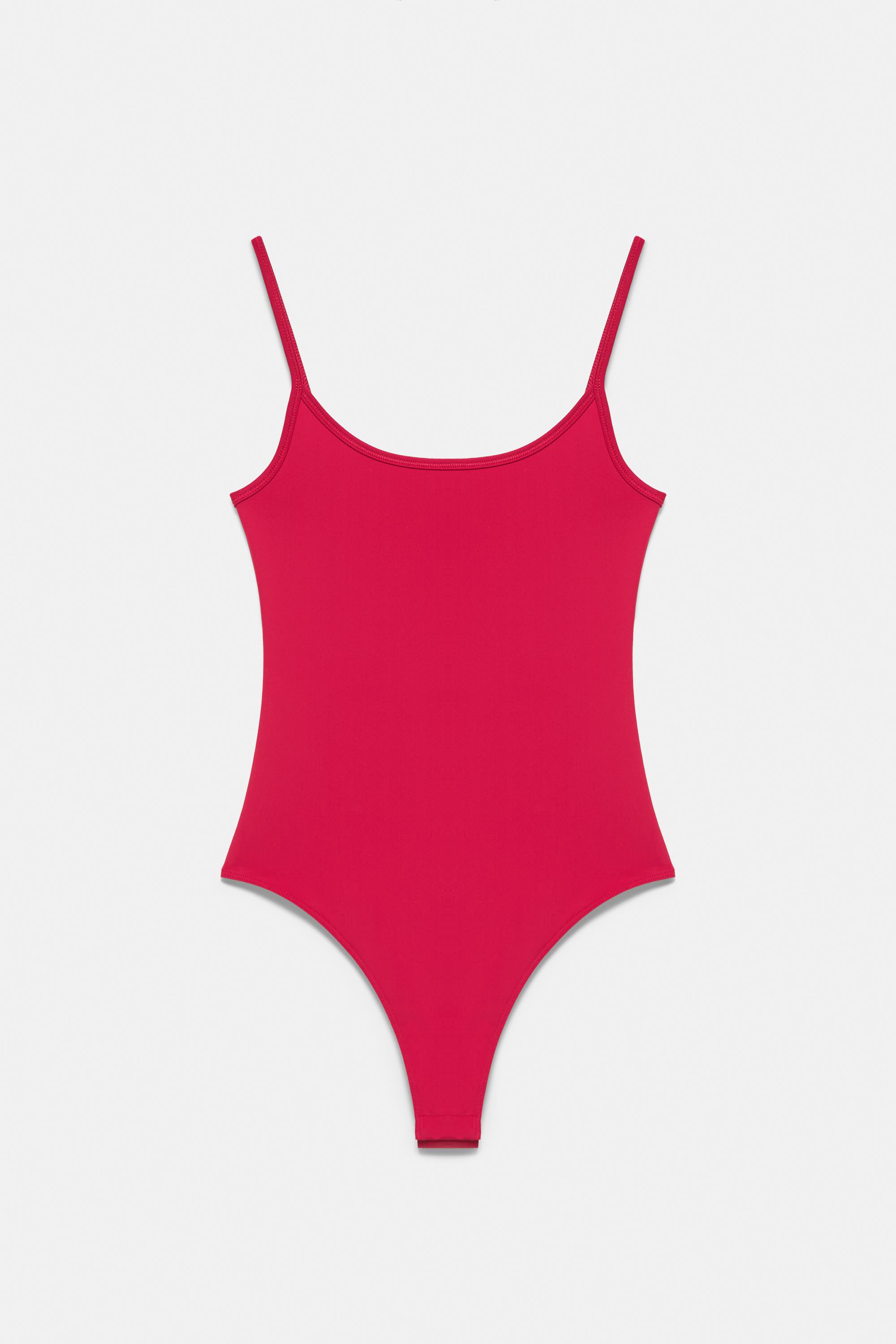 Polyamide bodysuit with thin straps — Raspberry