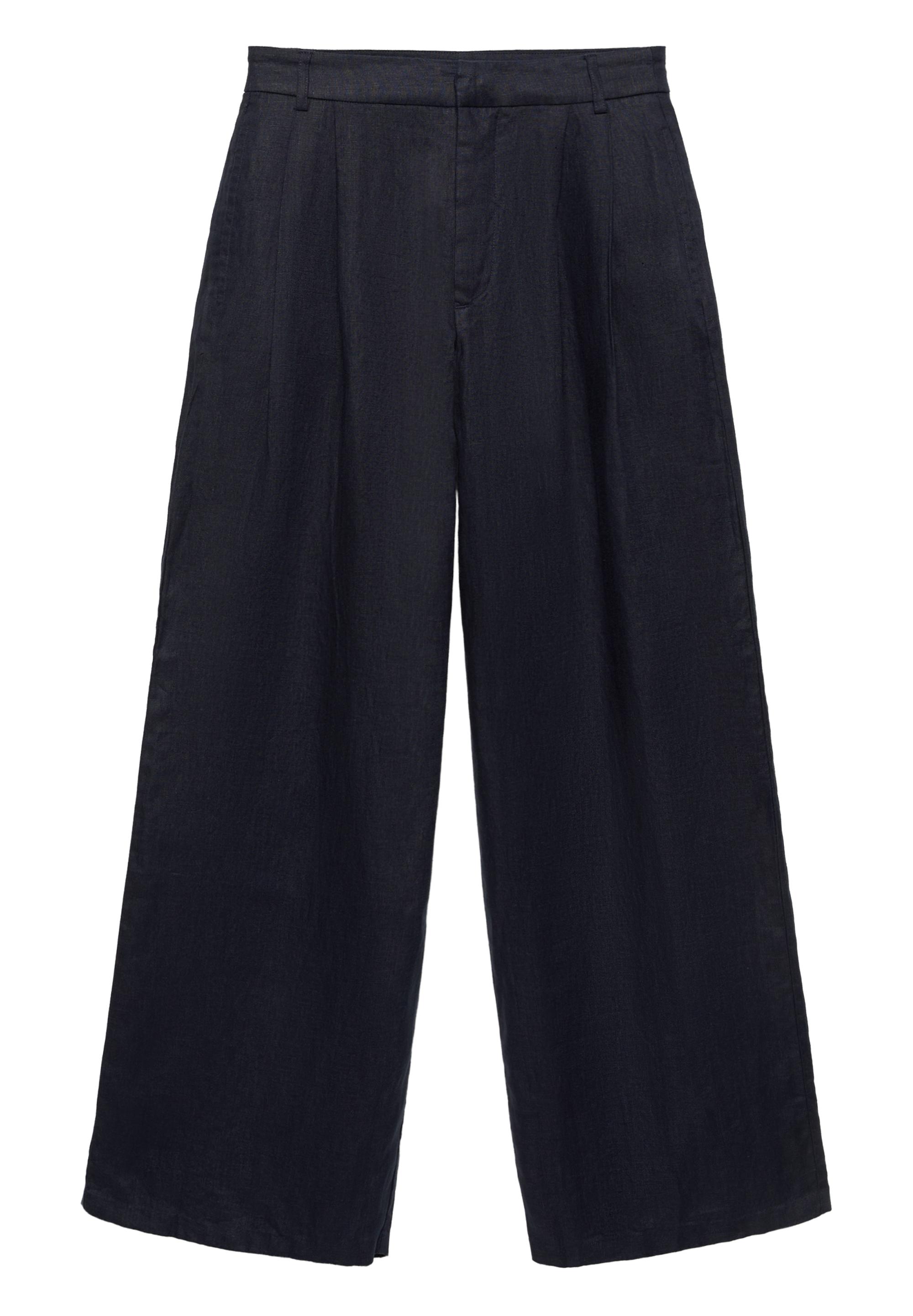 Wide-leg 100% linen trousers — Dark navy