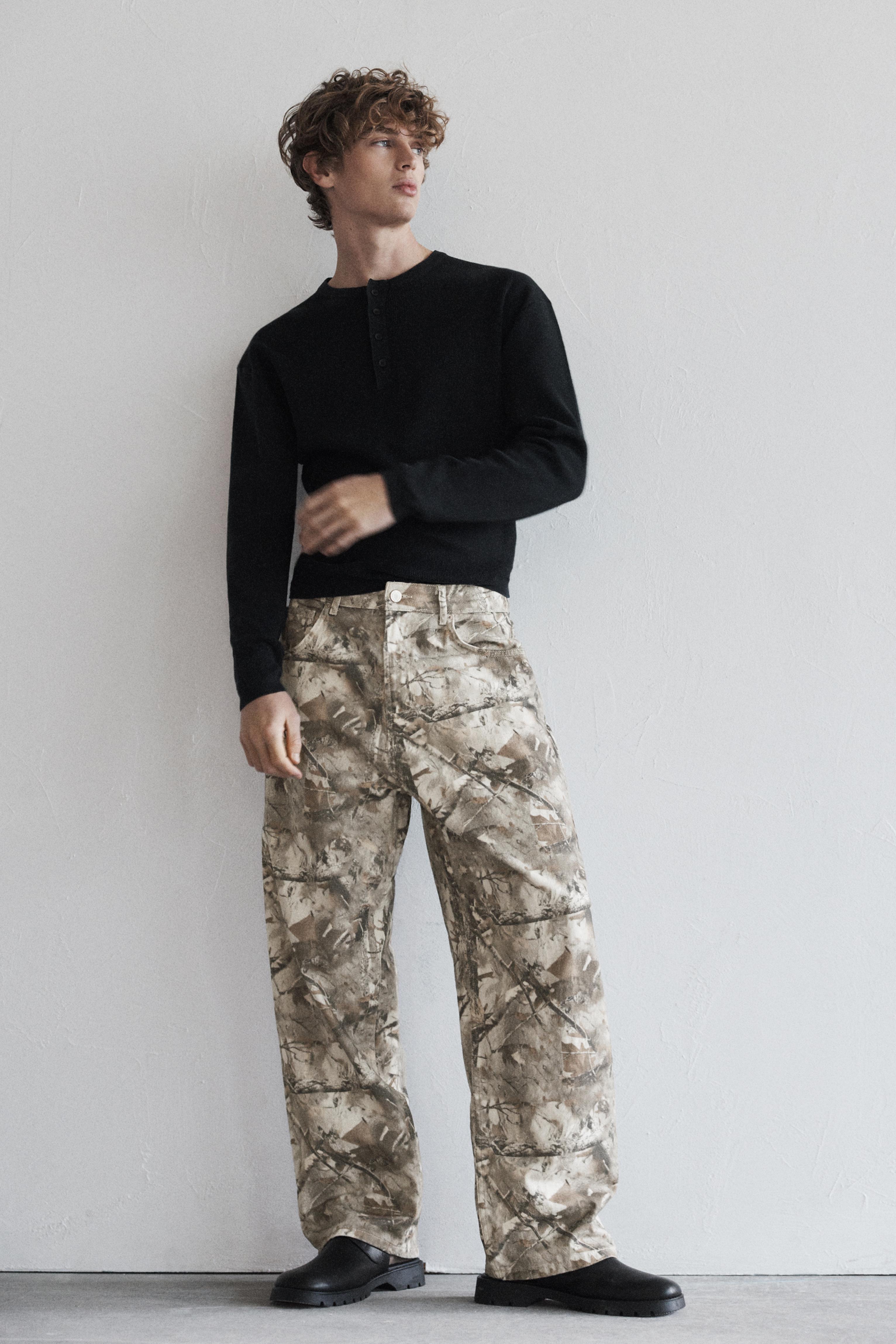 Printed trousers with pockets — Beige/Green