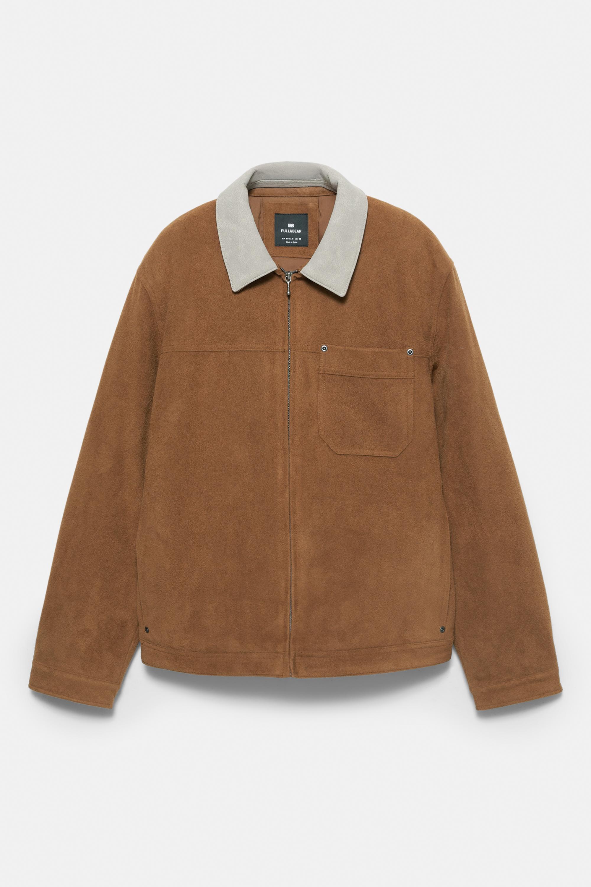 Kontrast yakalı suni süet ceket