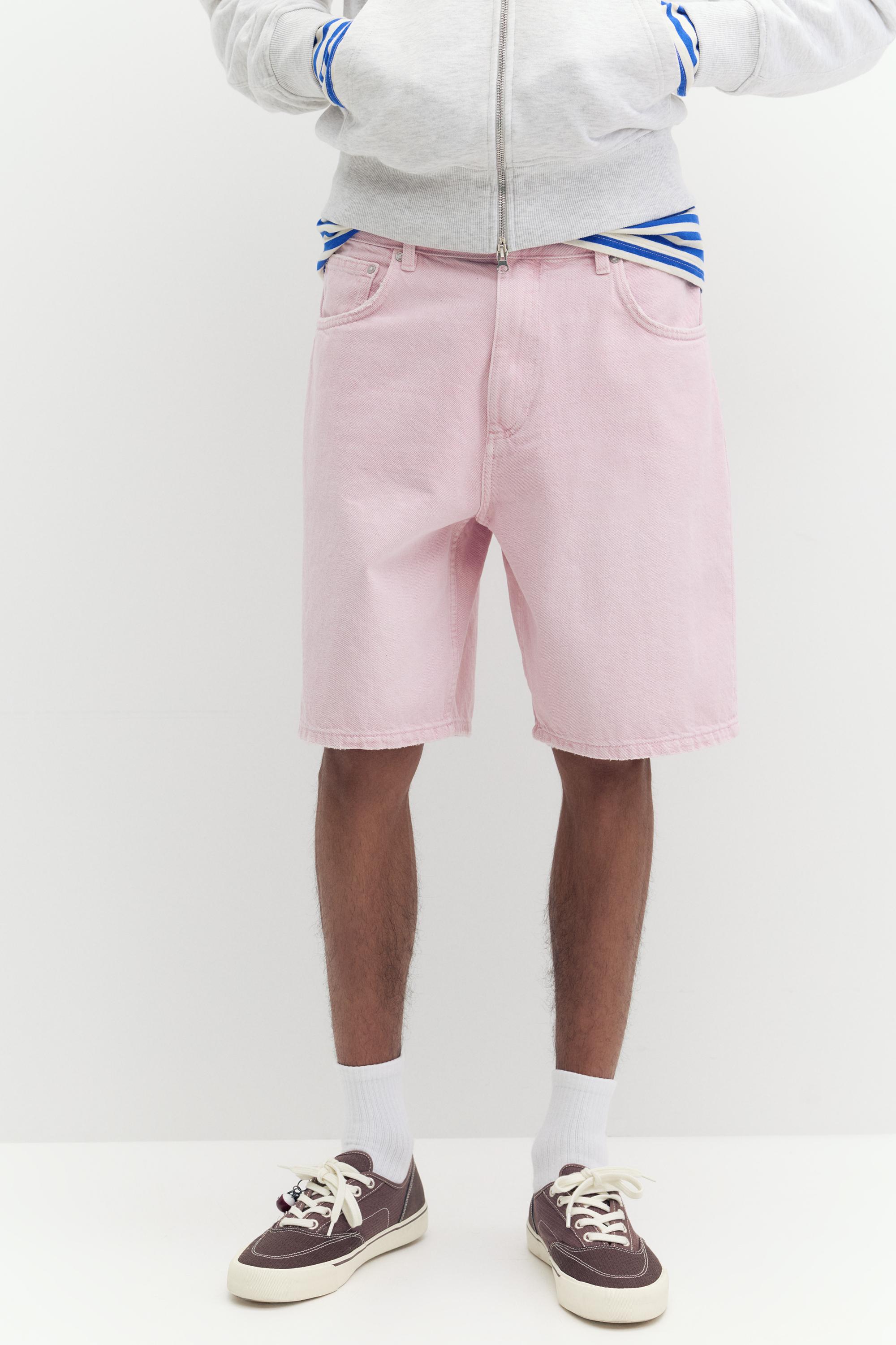 Baggy denim Bermuda shorts — Rose pink