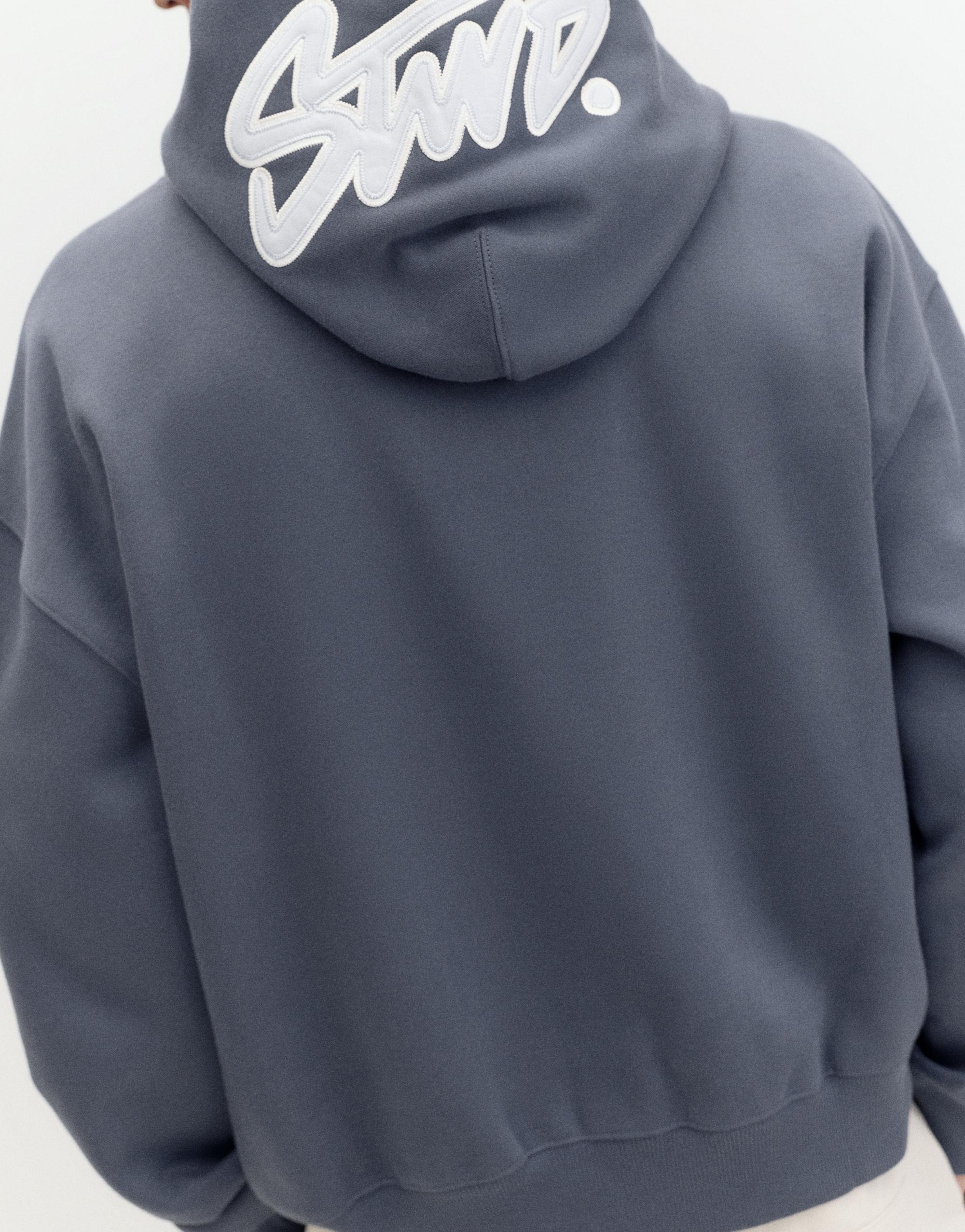 STWD boxy-fit logo hoodie — Grey blue