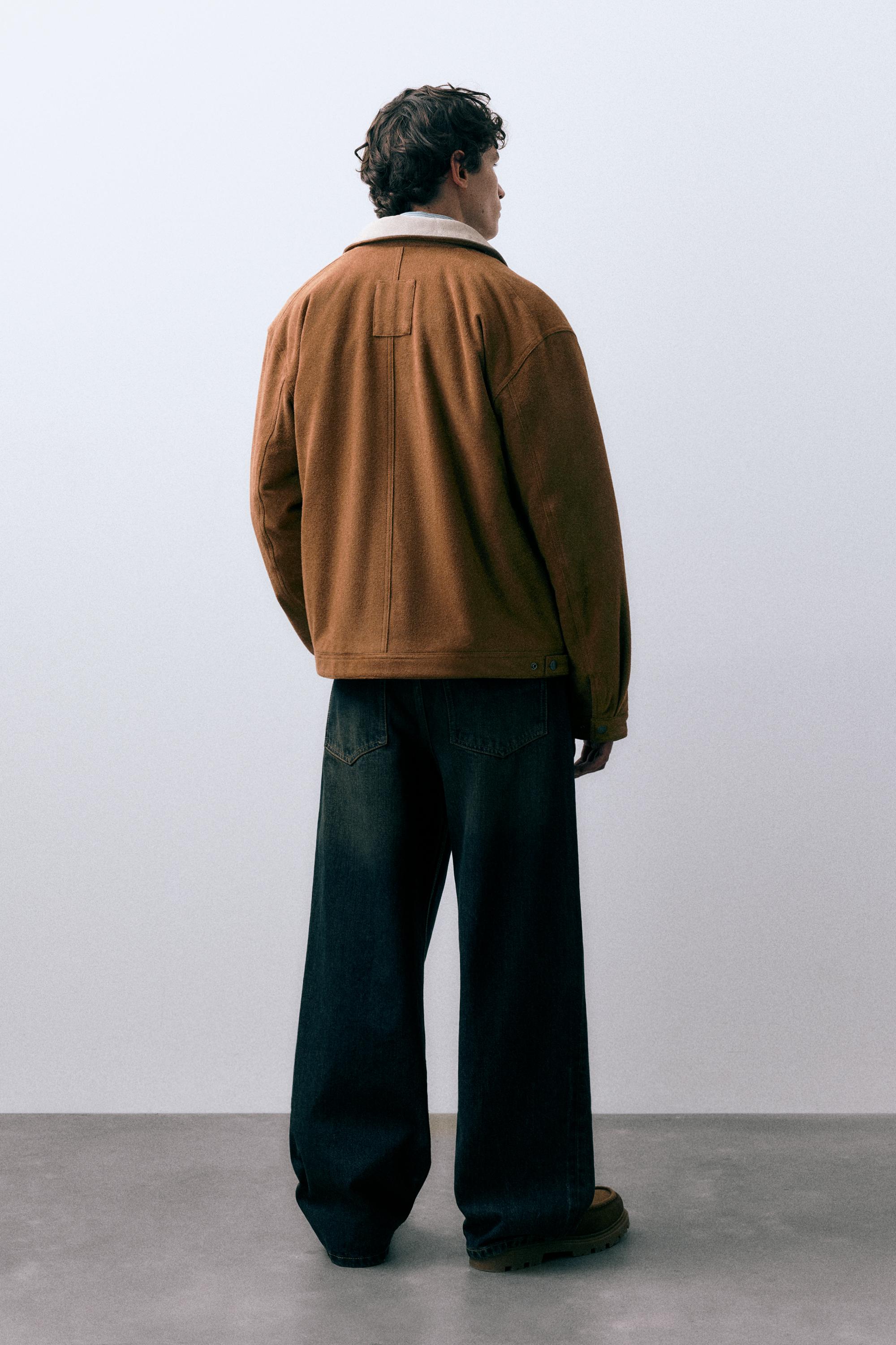 Kontrast yakalı suni süet ceket - Görsel 7