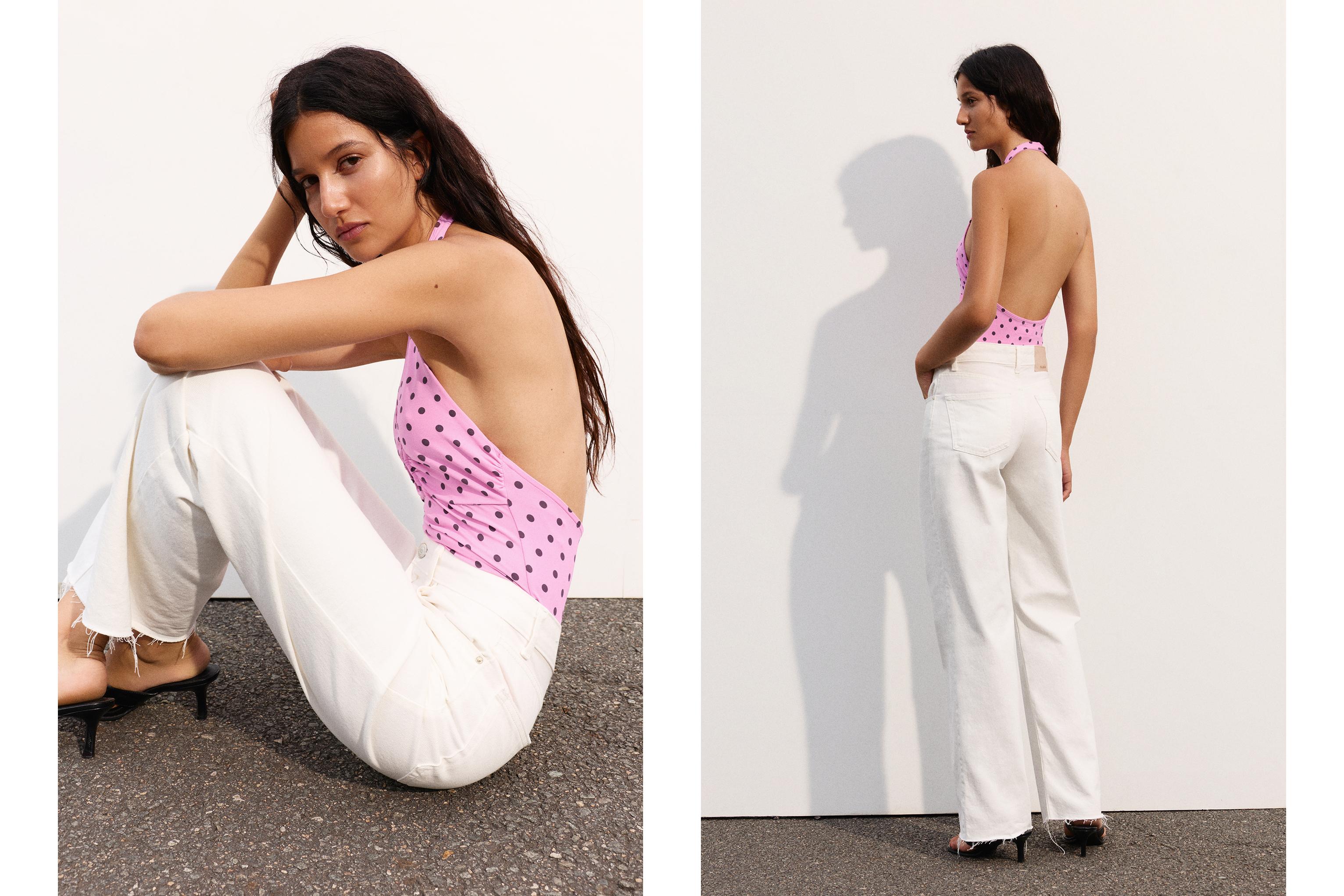 Gathered halterneck bodysuit — Pale fuchsia