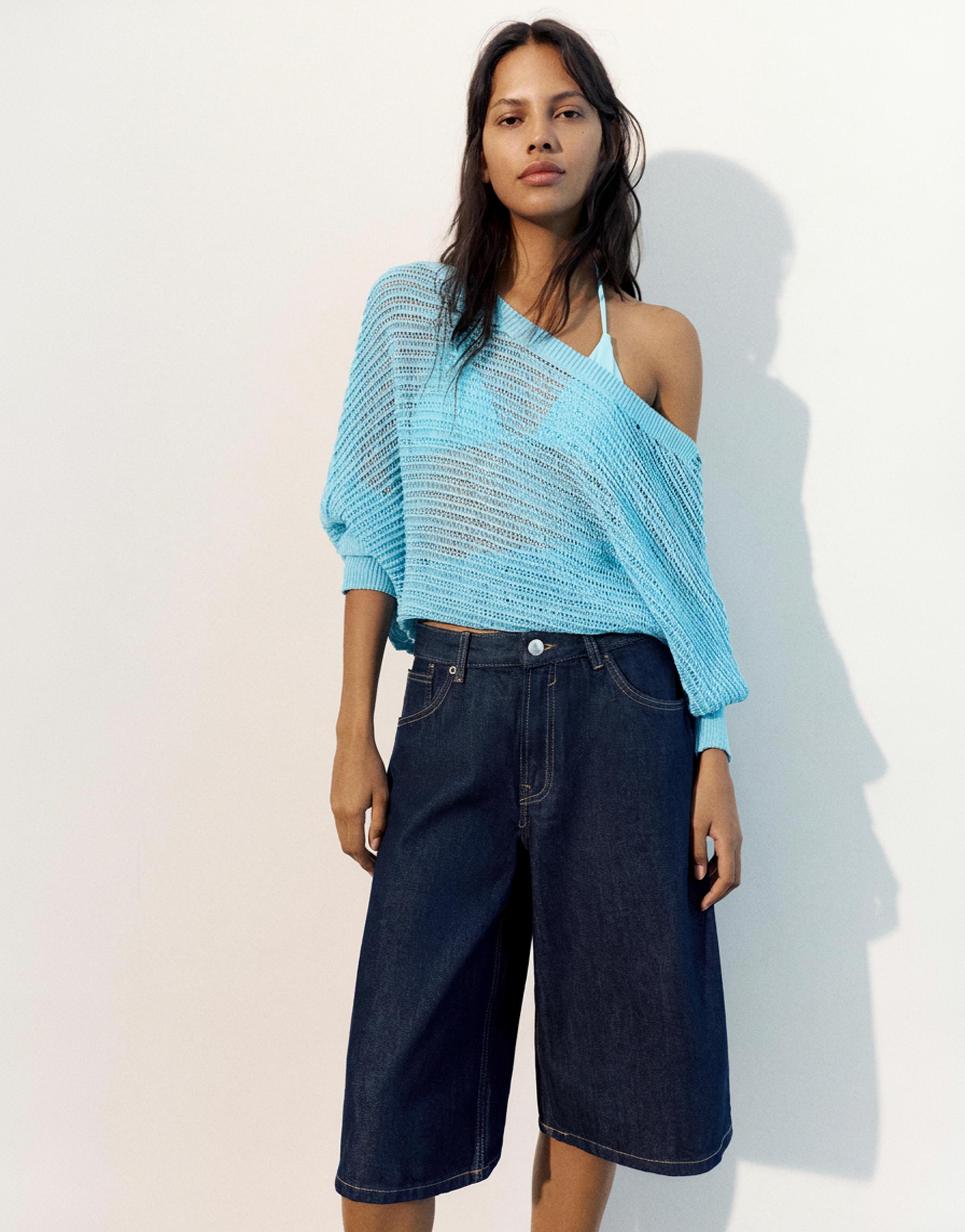 Low-rise denim jorts — Navy