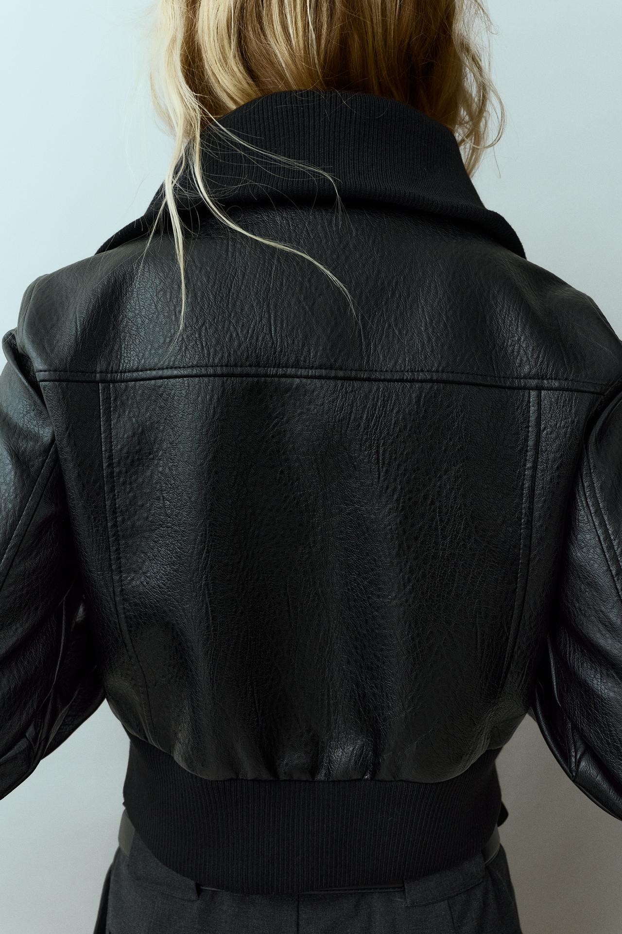Ribbed leather effect bomber — Black