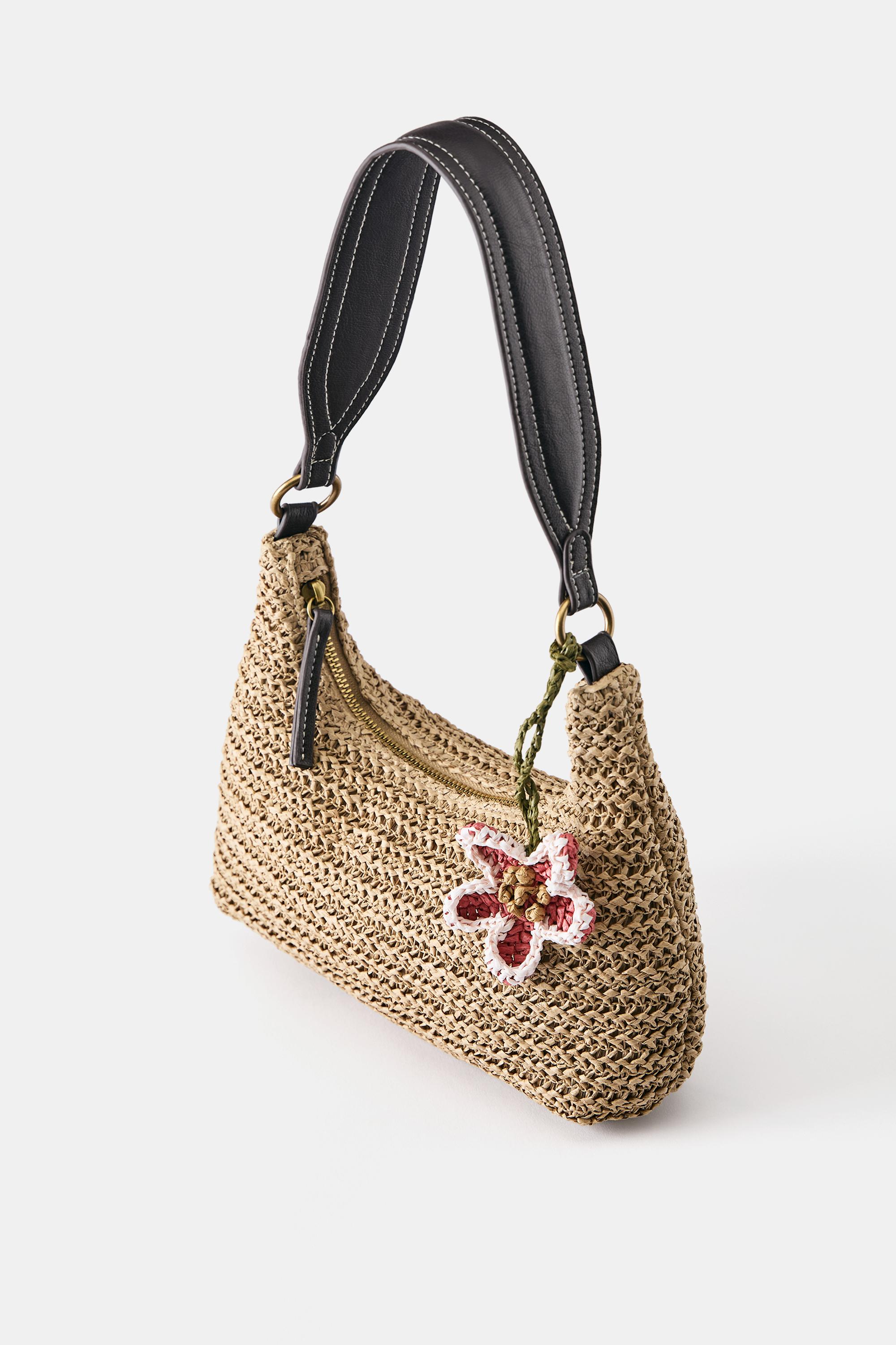 Woven embellished shoulder bag — Beige