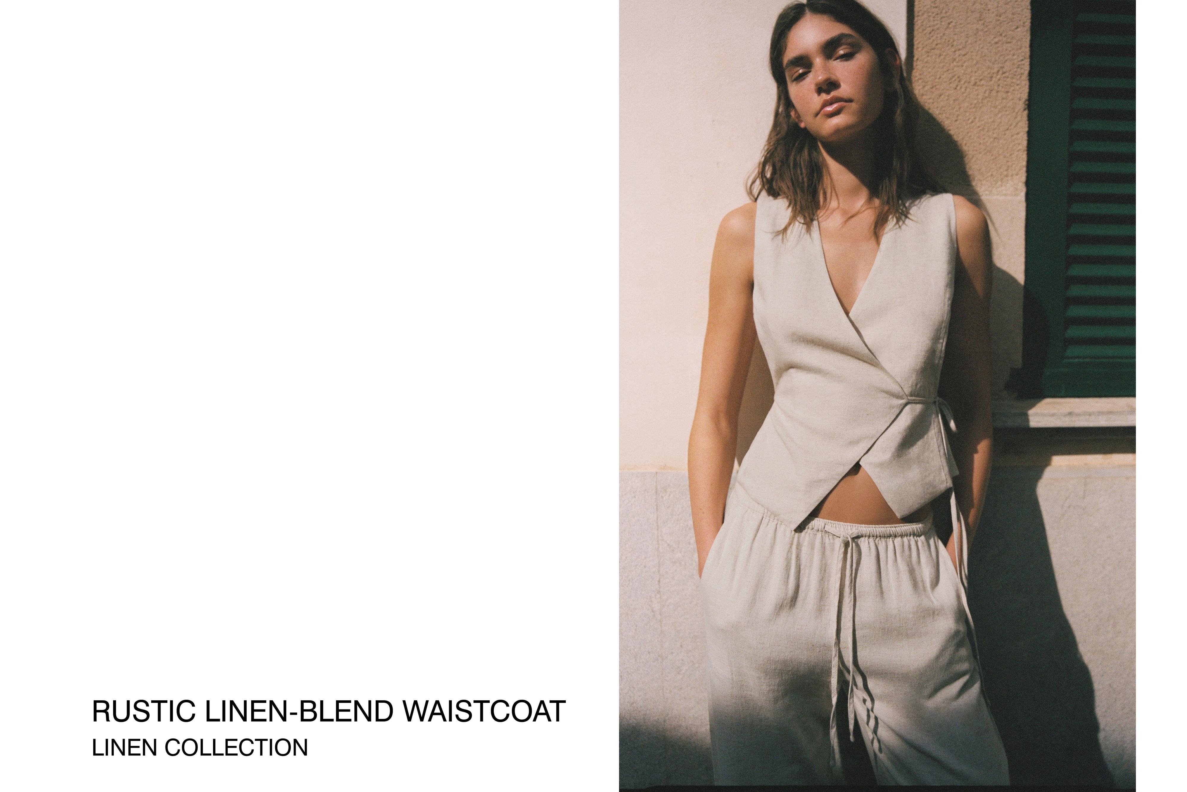 Rustic linen-blend waistcoat — Beige