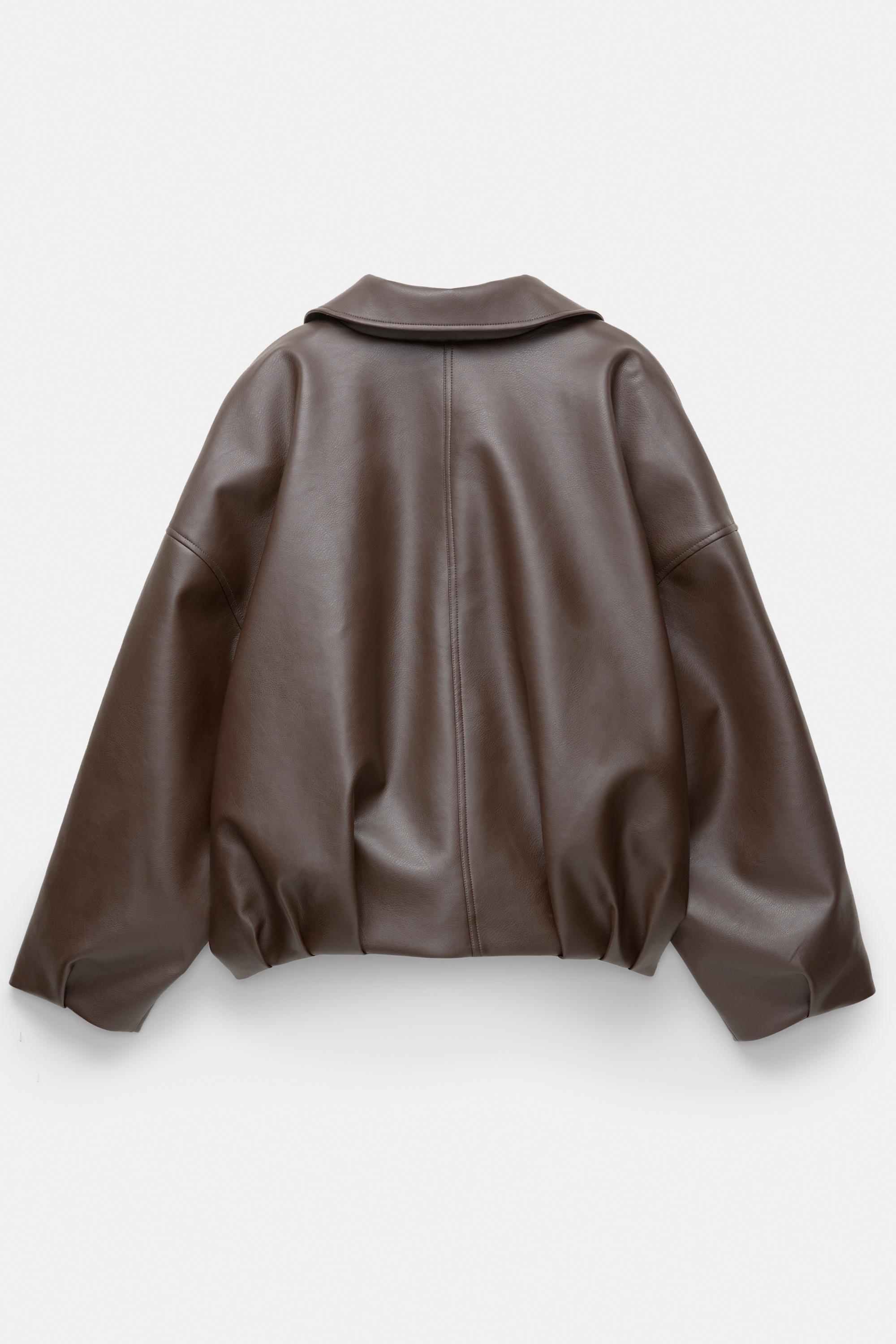 Leather effect balloon jacket — Chocolate