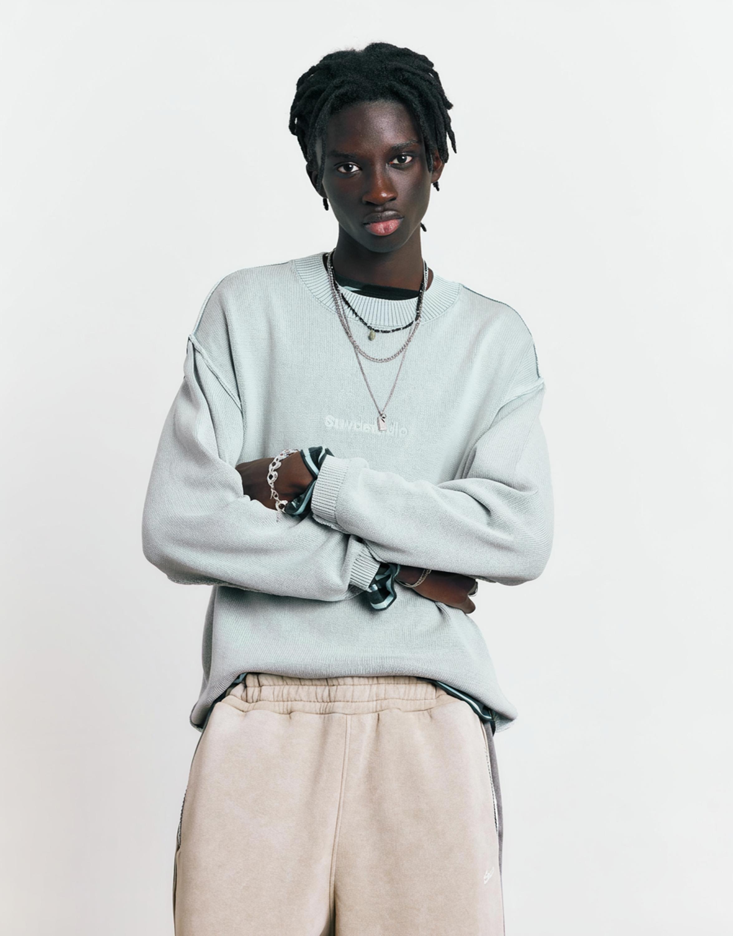 STWD Studio embroidered jumper — Faded blue
