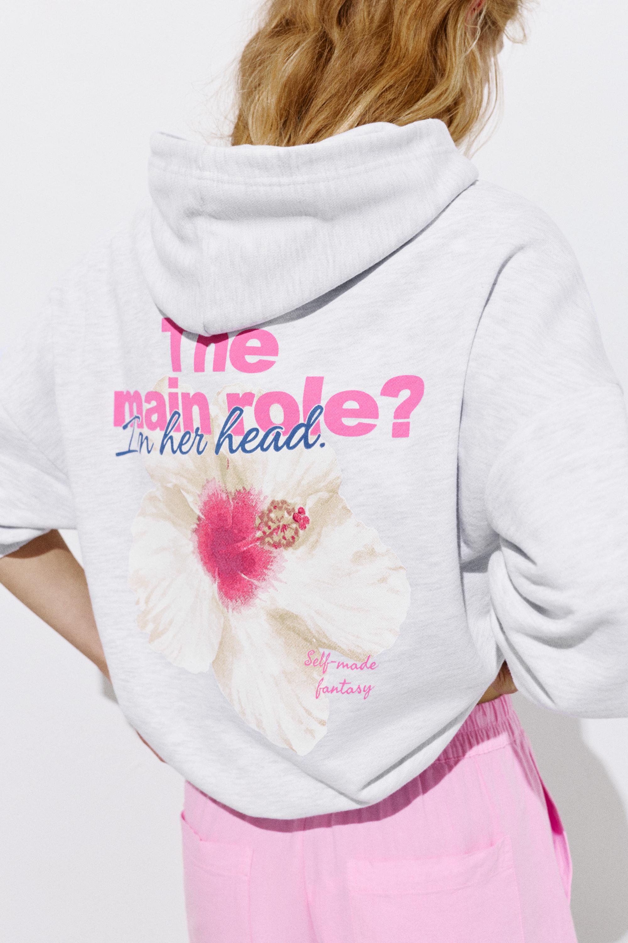 Flower graphic hoodie — Grey marl