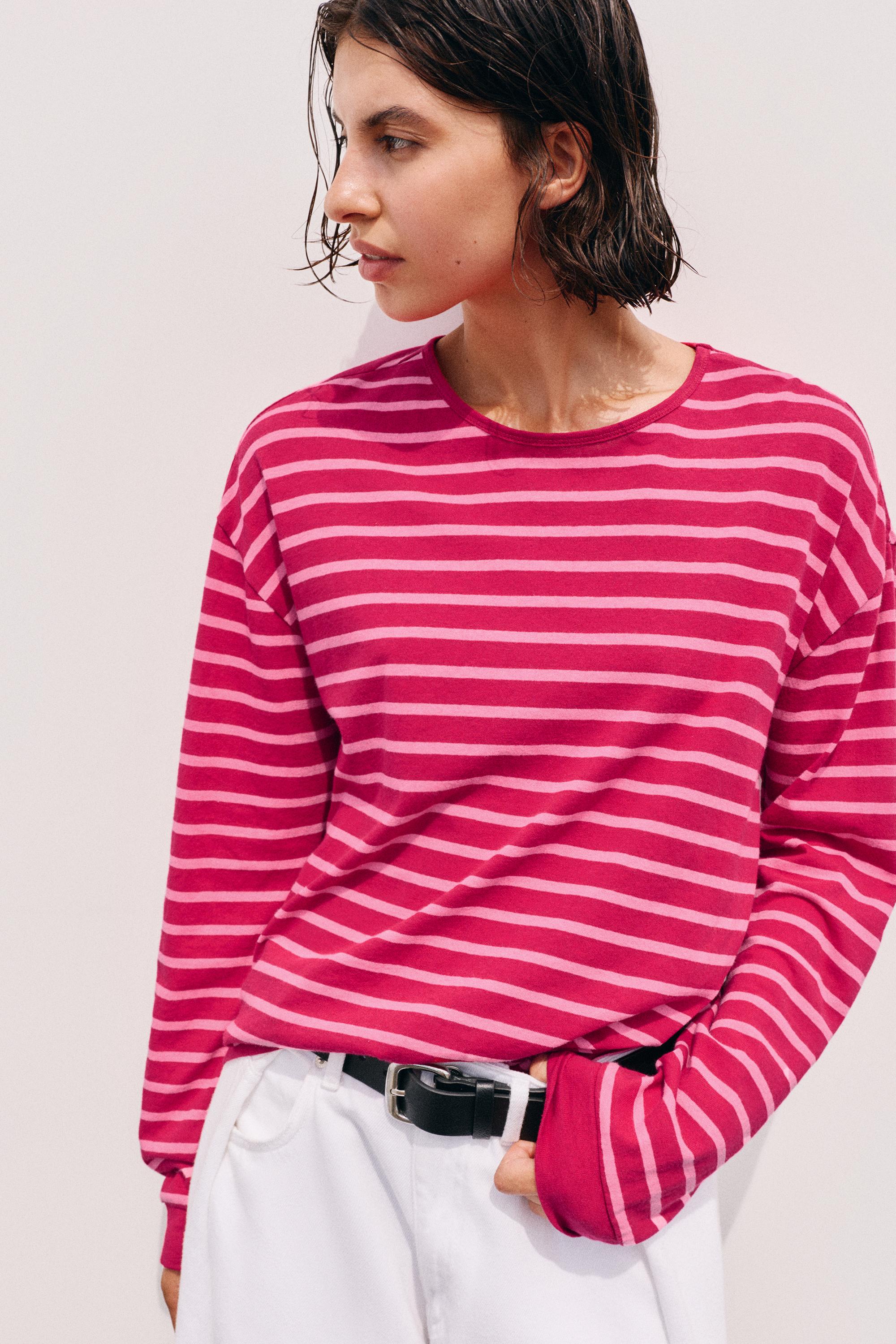 Oversize long sleeve striped T-shirt — Striped