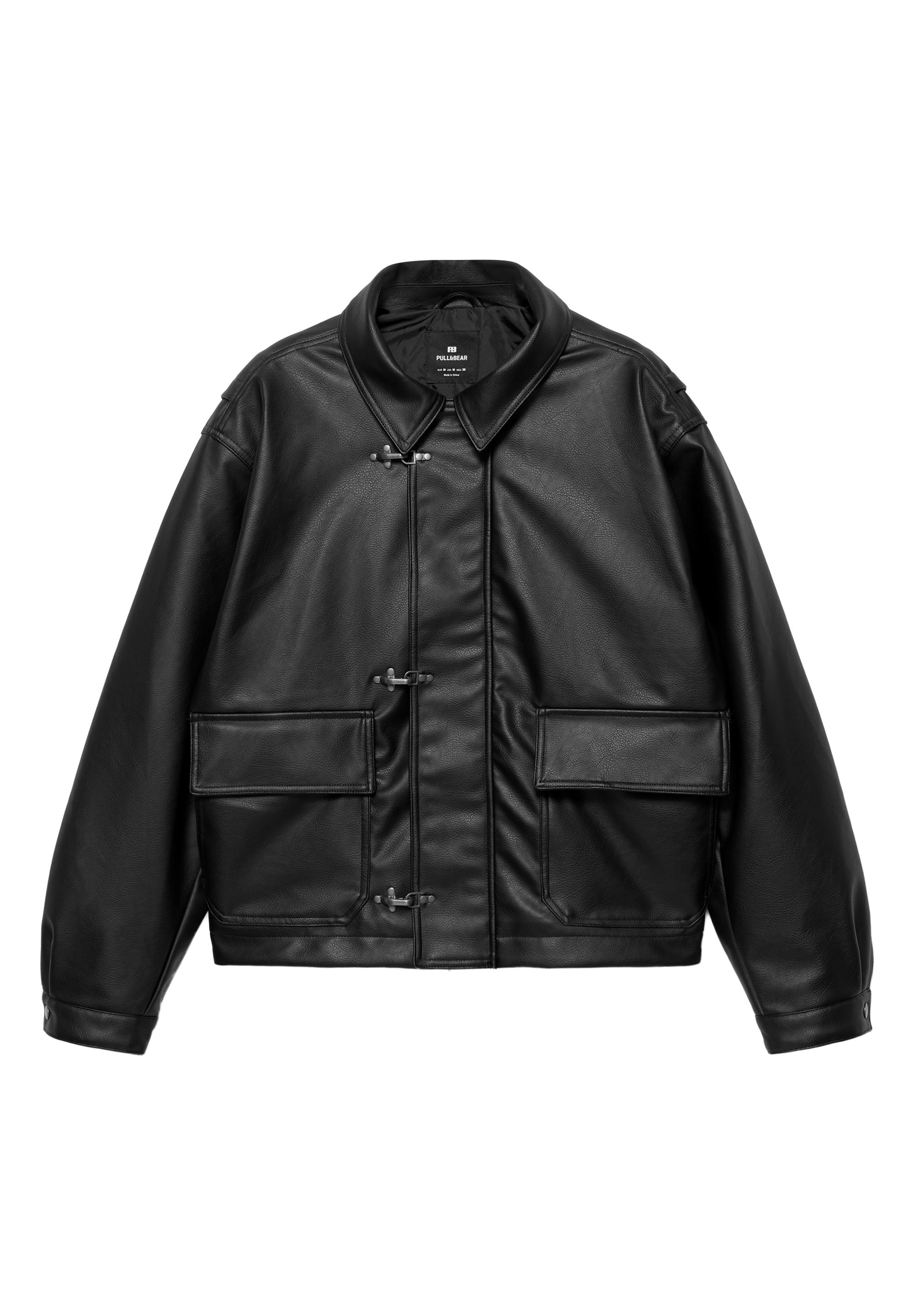 Süslü düğmeli suni deri ceket