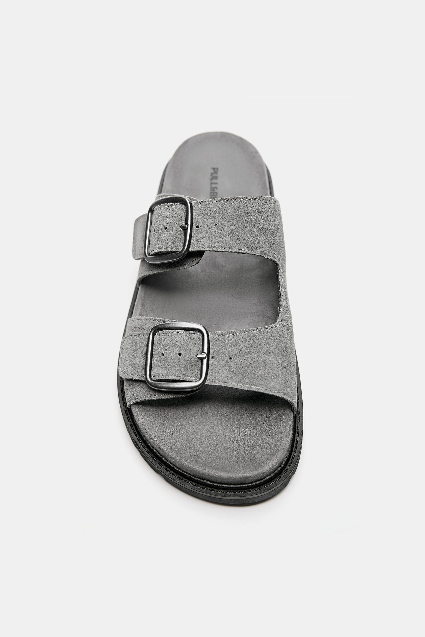 Leather buckle sandals — Grey