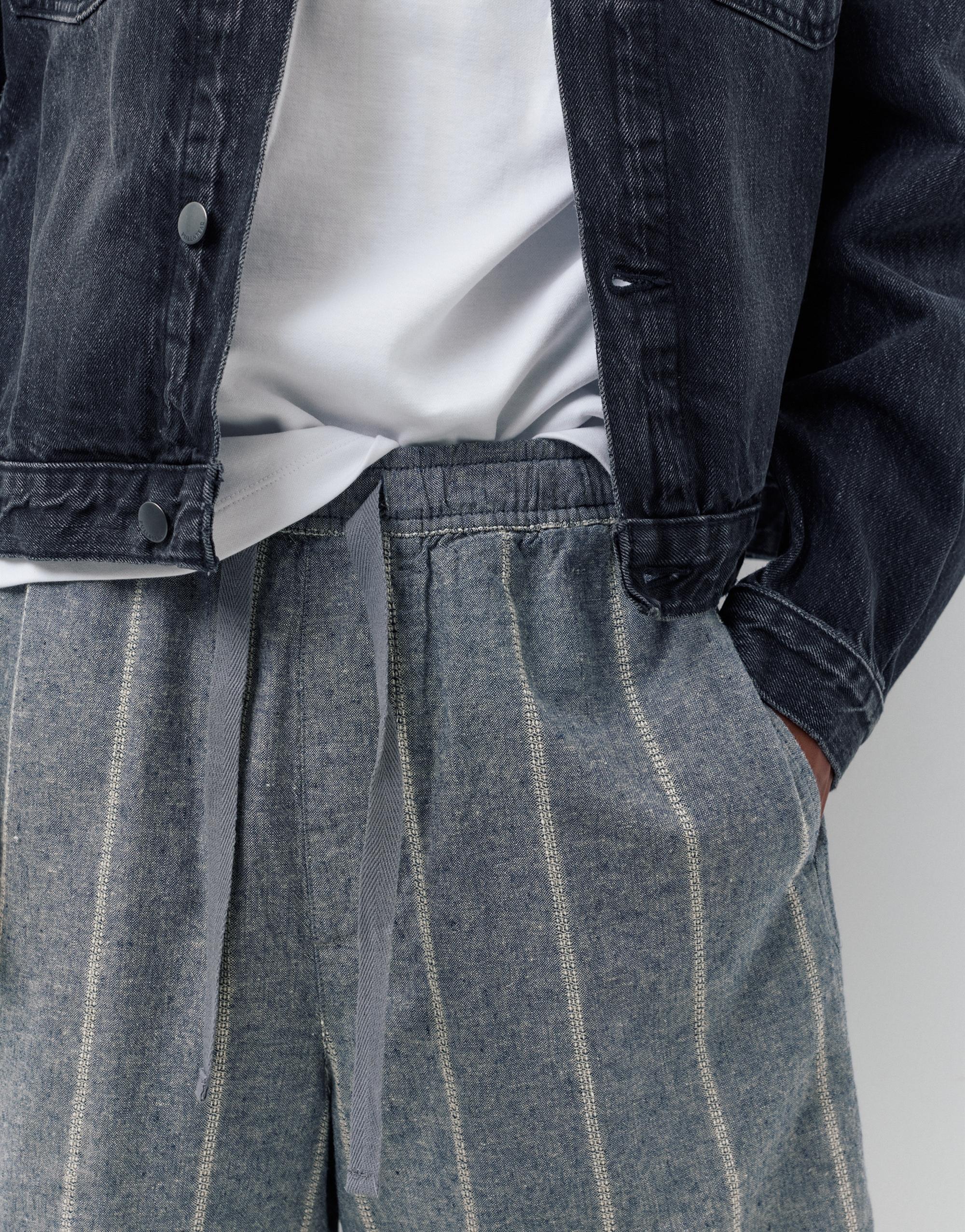Linen blend jogger Bermuda shorts — Striped